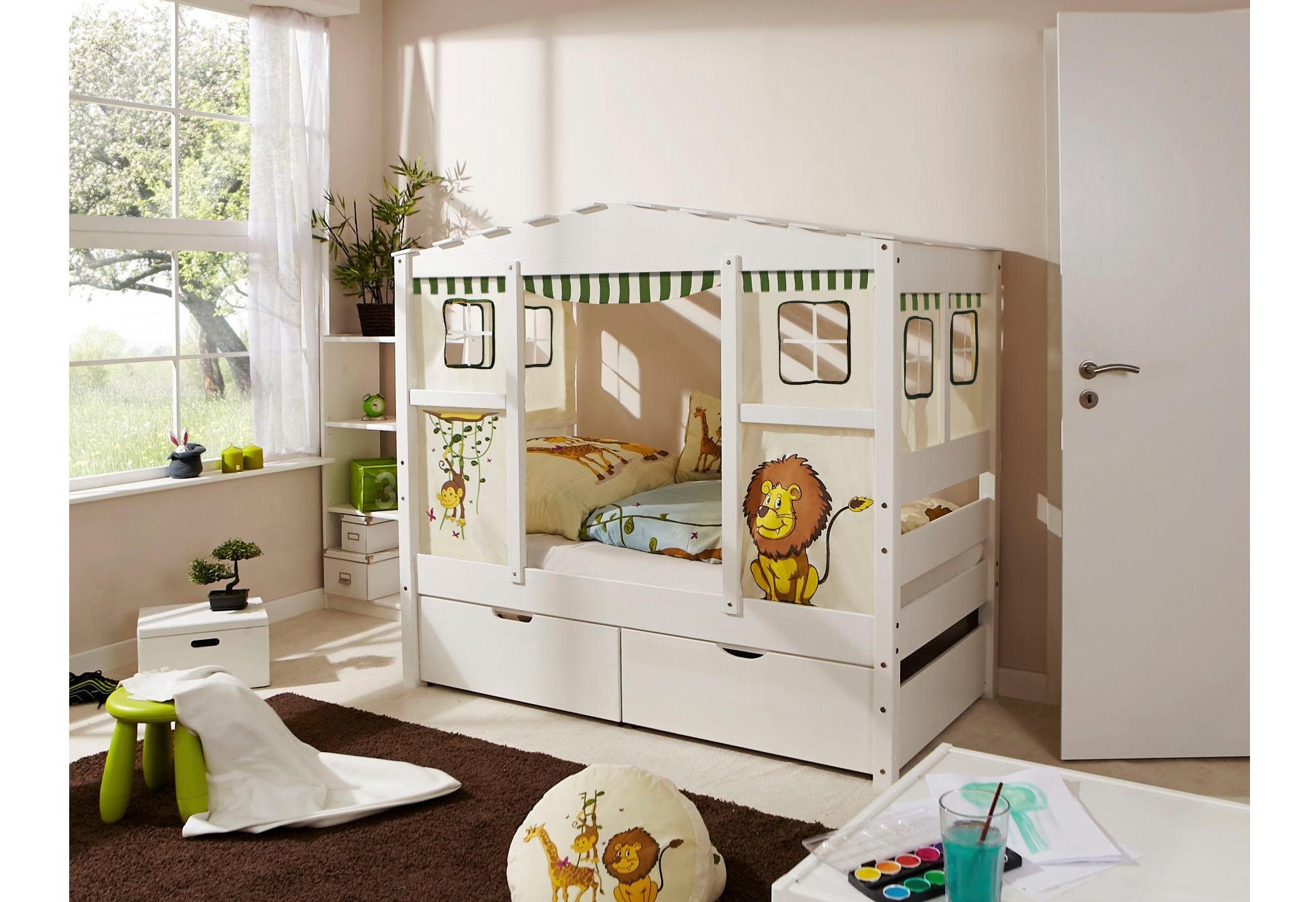 Ticaa Kinderbett Hausbett mit bodentief, Lio, Schubkasten Safari