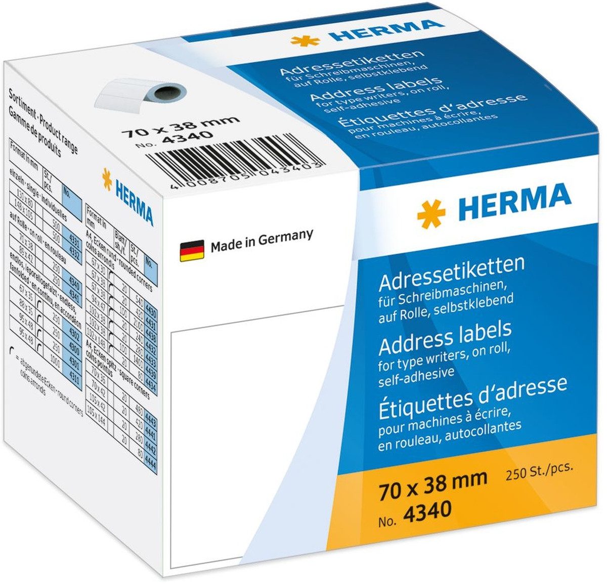 HERMA Etiketten Adress-Etiketten 70x38mm auf Rolle VE=250 Stück