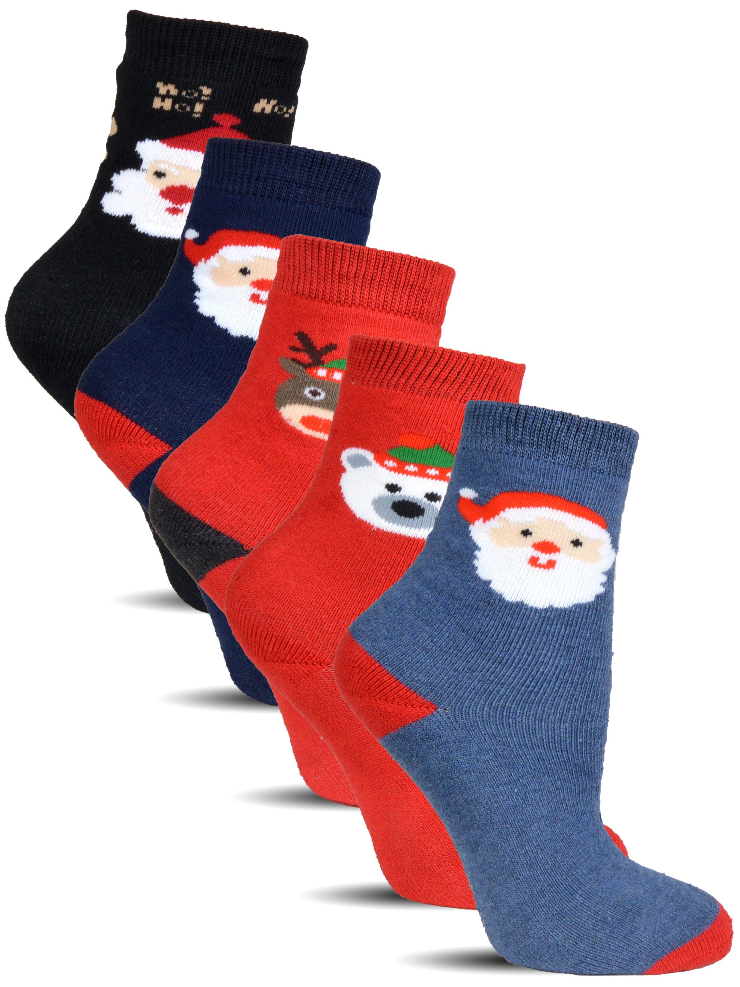 Frostfighter Thermosocken Kinder Weihnachtssocken (Beutel, 6 Paar) Anitipilling Innenfutter, Vollfrottee Innenfutter