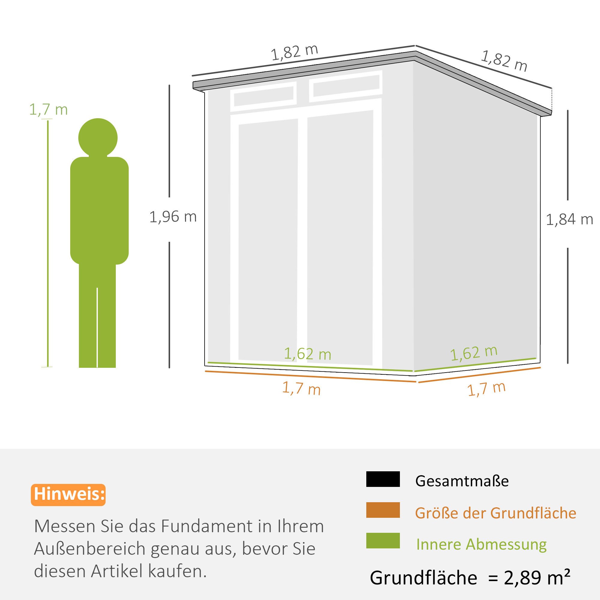 Outsunny Gerätehaus mit Holzoptik, 3 Fenster, Doppeltür, Belüftung, Boden, Schloss, BxT: 182x182 cm, (Geräteschuppen, 3 St., Gartenschuppen), für Werkzeuge Fahrrad