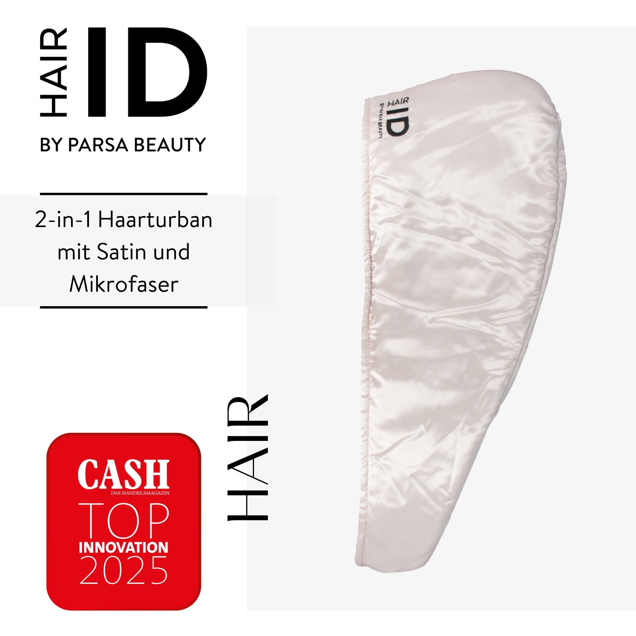 PARSA Beauty Turban Hair ID 2in1 Haarturban, Mikrofaser & Satin für Schutz und Trocknung