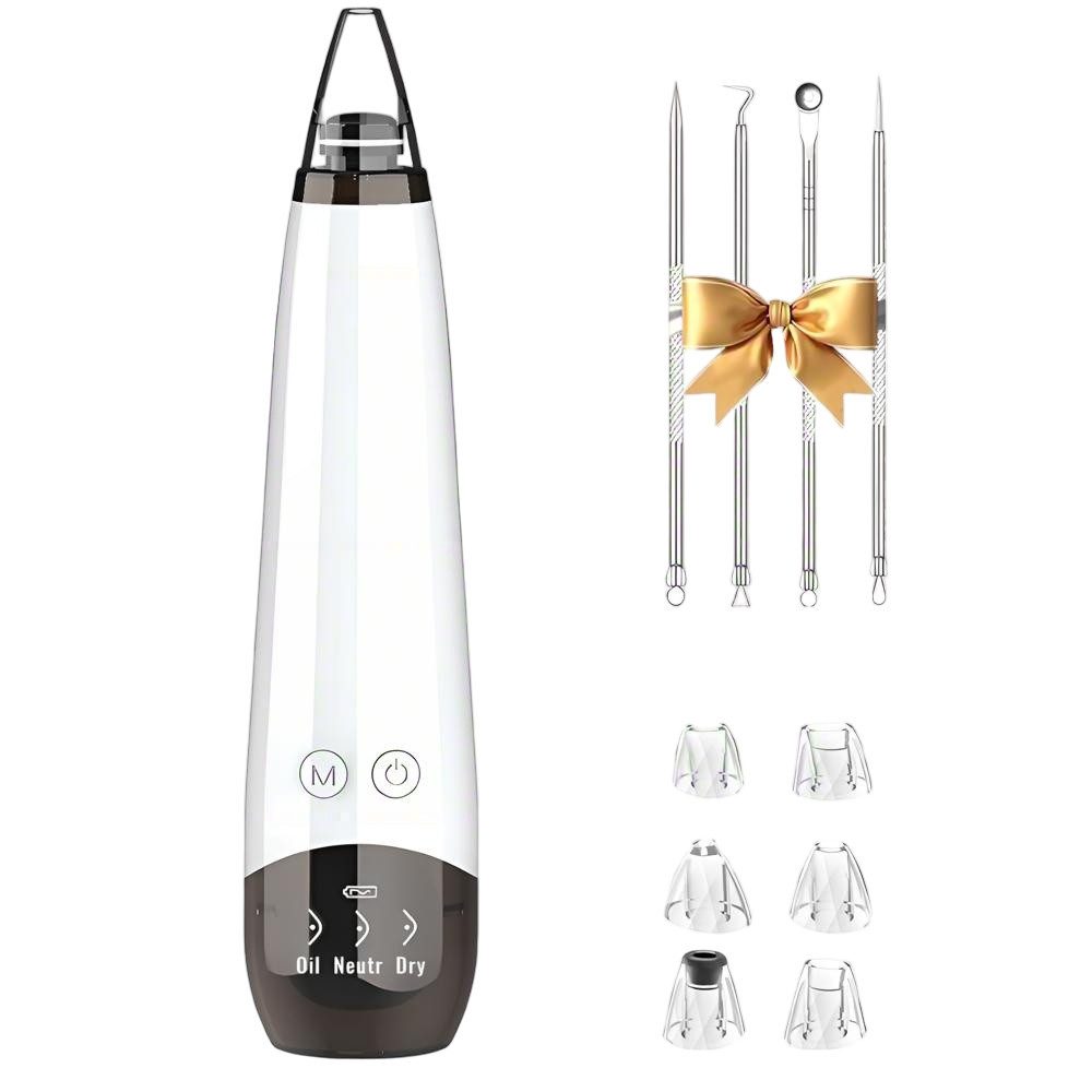 ibettertec Mikrodermabrasionsgerät Porenreiniger,Mitesserentferner,Porensauger,6 Saugköpfen, Gesichtsporenreiniger, Tiefenreinigung,USB-aufladbar, weiß,Komedonen-Extraktor,Geschenkset, Vakuum Beauty Hautpflegegerät mit 3 Modi,für Verschiedene Hauttypen