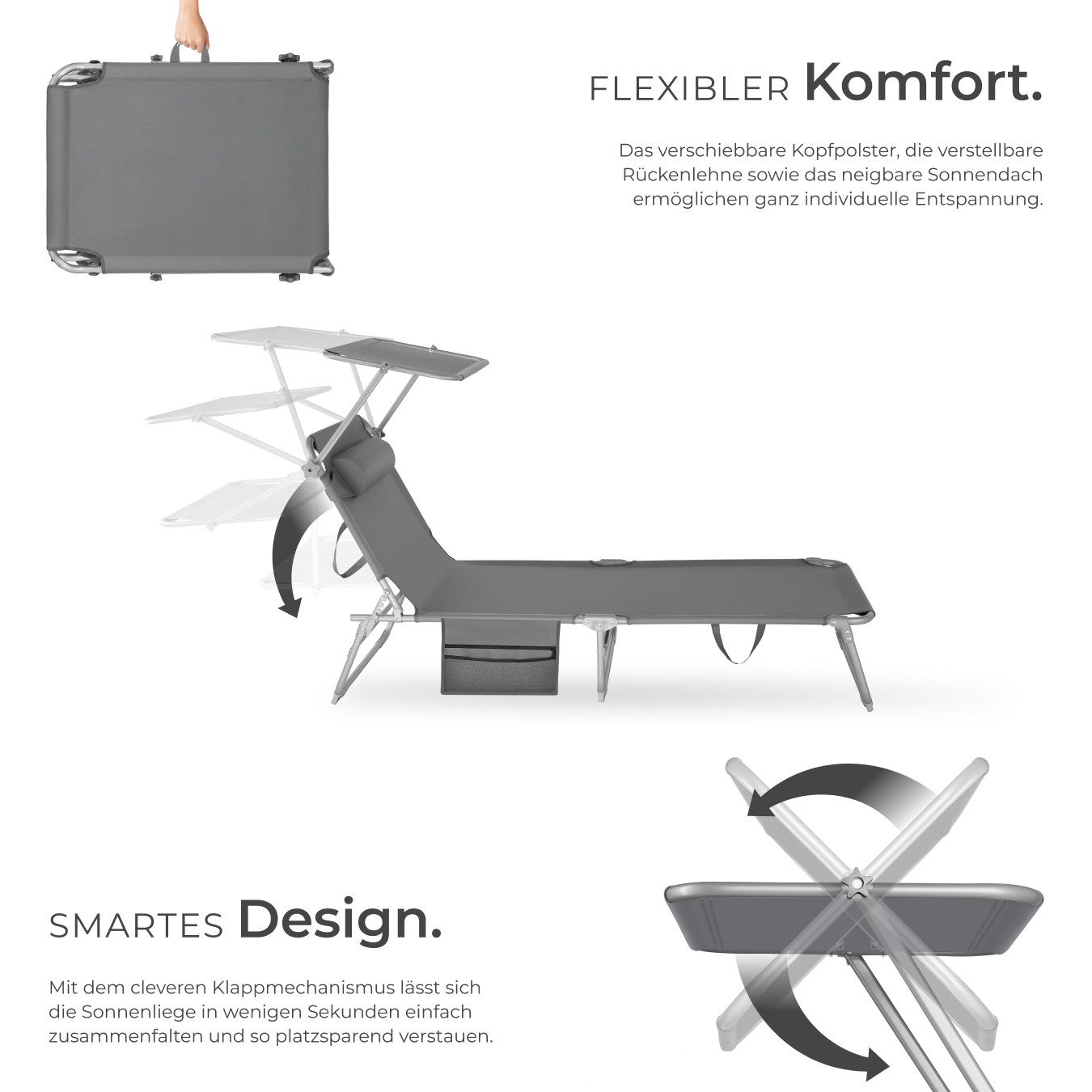 tectake Gartenliege Sonnenliege Chloé - Äußerst komfortabel und klappbar, 1 St., 1 St., Einzelartikel, Verstellbare Rückenlehne mit Neigungswinkel