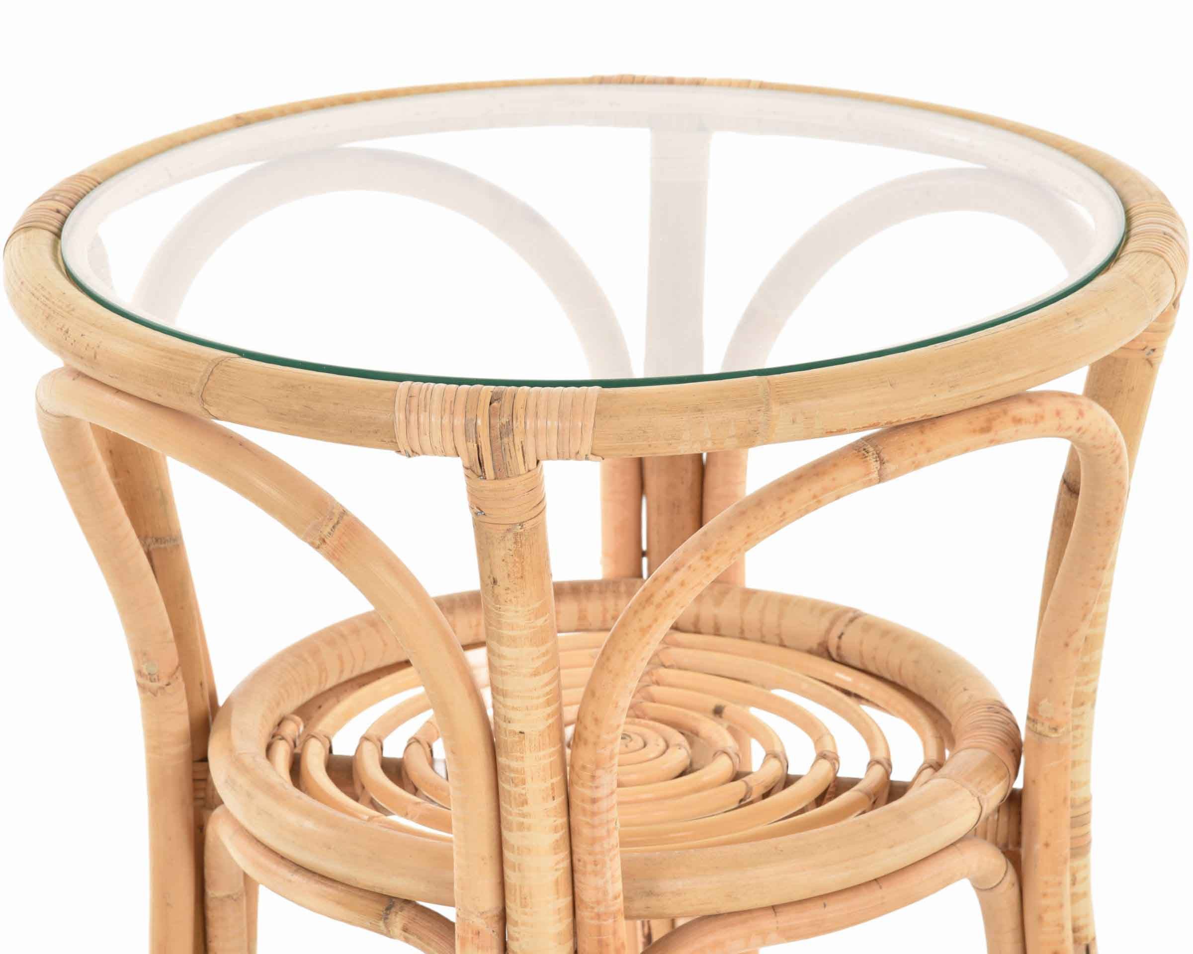 Krines Home Beistelltisch Rattantisch klein Ø 56 cm mit Glasplatte Beistell günstig online kaufen