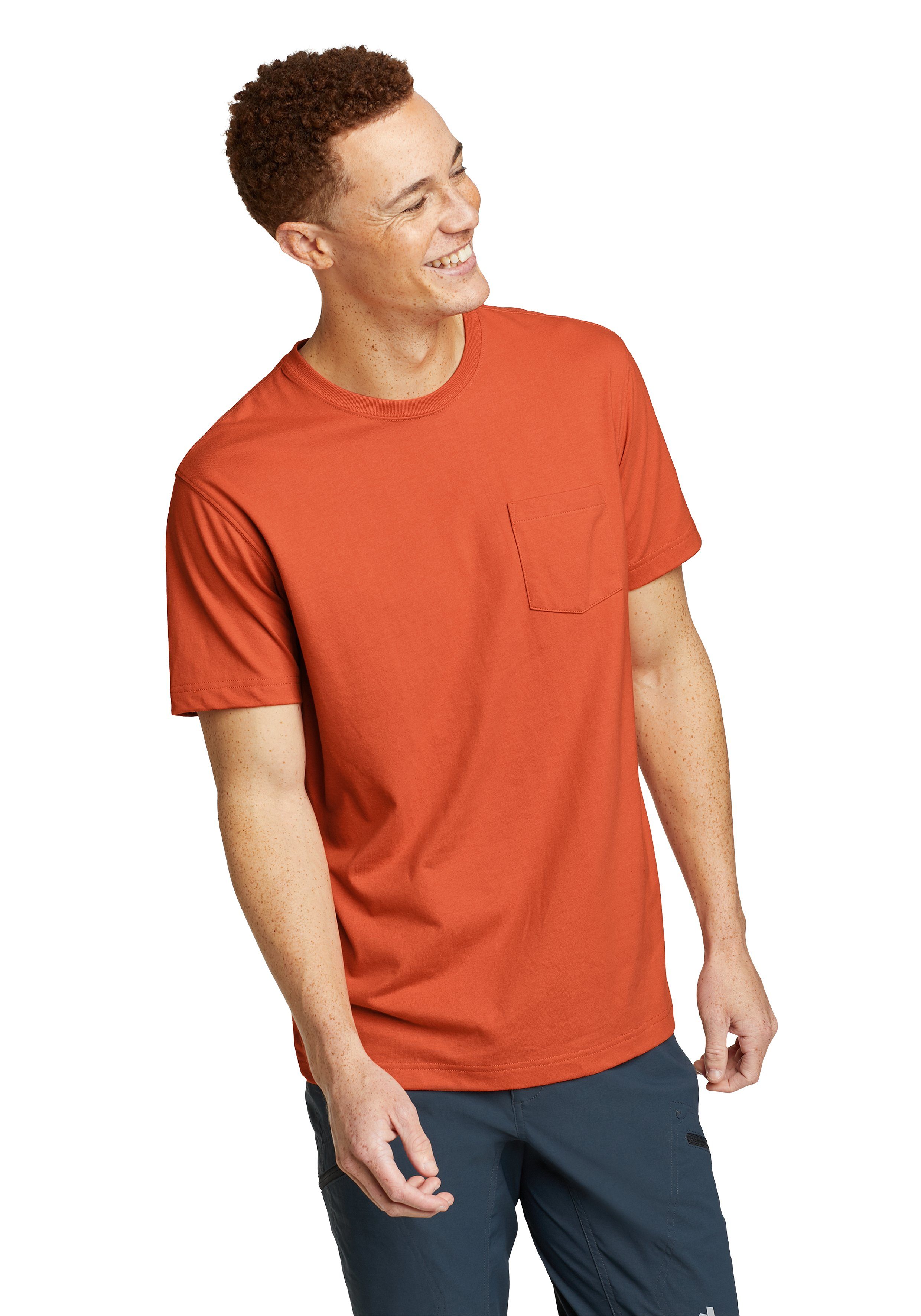 Eddie Bauer T-Shirt Legend Wash Pro Shirt 100% Baumwolle - Kurzarm mit Tasche Dunkles Pfefferrot