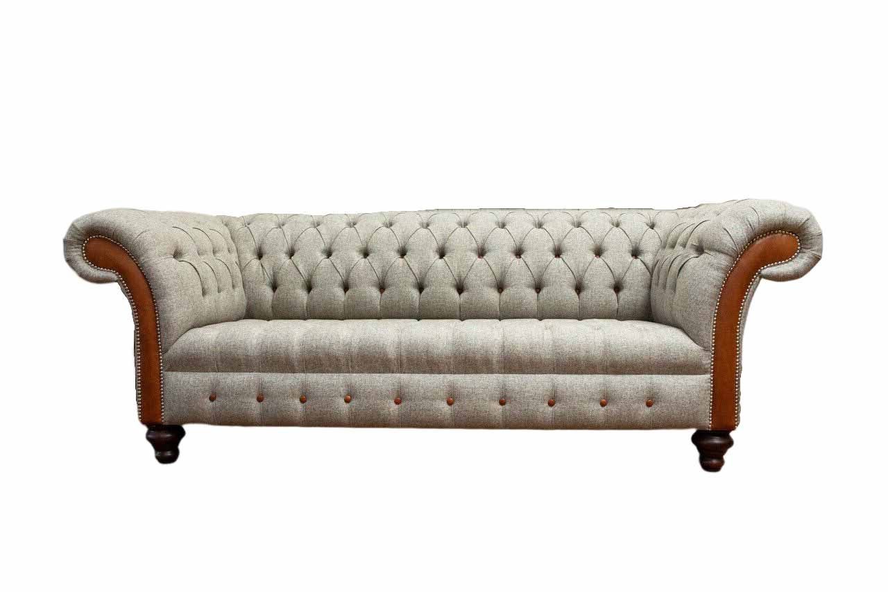 Chesterfield-Sofa Elegantes Chesterfield Sofa in Grau mit hochwertiger Polsterung