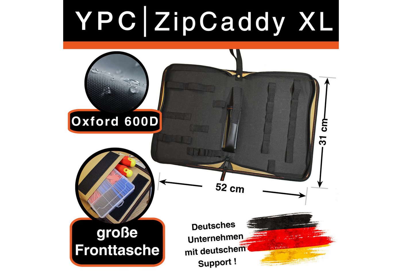 Thumbnail - YPC Werkzeugtasche "ZipCaddy XL" Werkzeug Organizer 31x23x5cm, reißfest, robust, wasserabweisend, stabil, modern