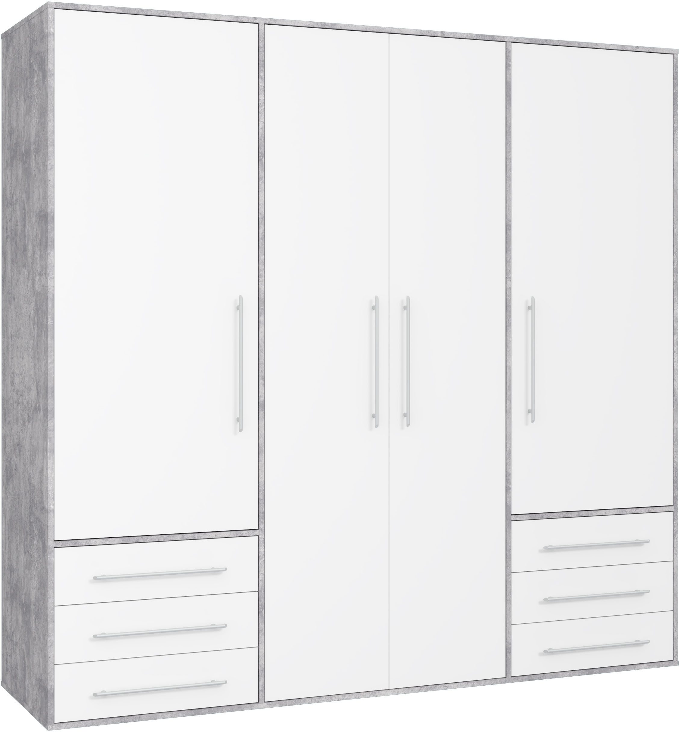 FORTE Drehtürenschrank Mokkaro, Kleiderschrank,zeitloses Design, 4 türig viel Stauraum, Schubladen, Stangengriffe, Made in Europe