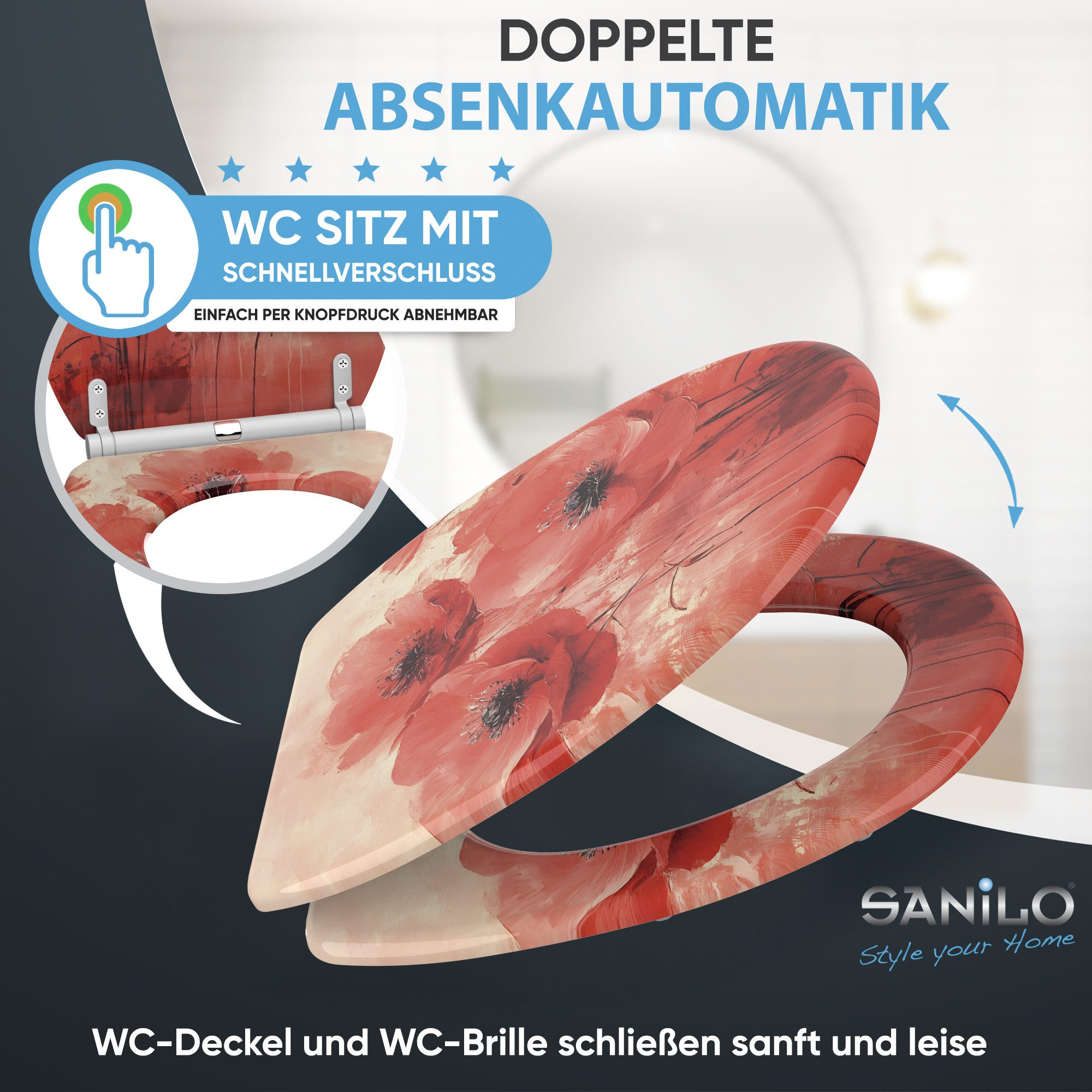 Sanilo WC-Sitz Poppy mit Absenkautomatik & Quick Release, hochwertig, abnehmbar, leichte Montage von oben, mit Schraubenzieher – Bild 3 von 5