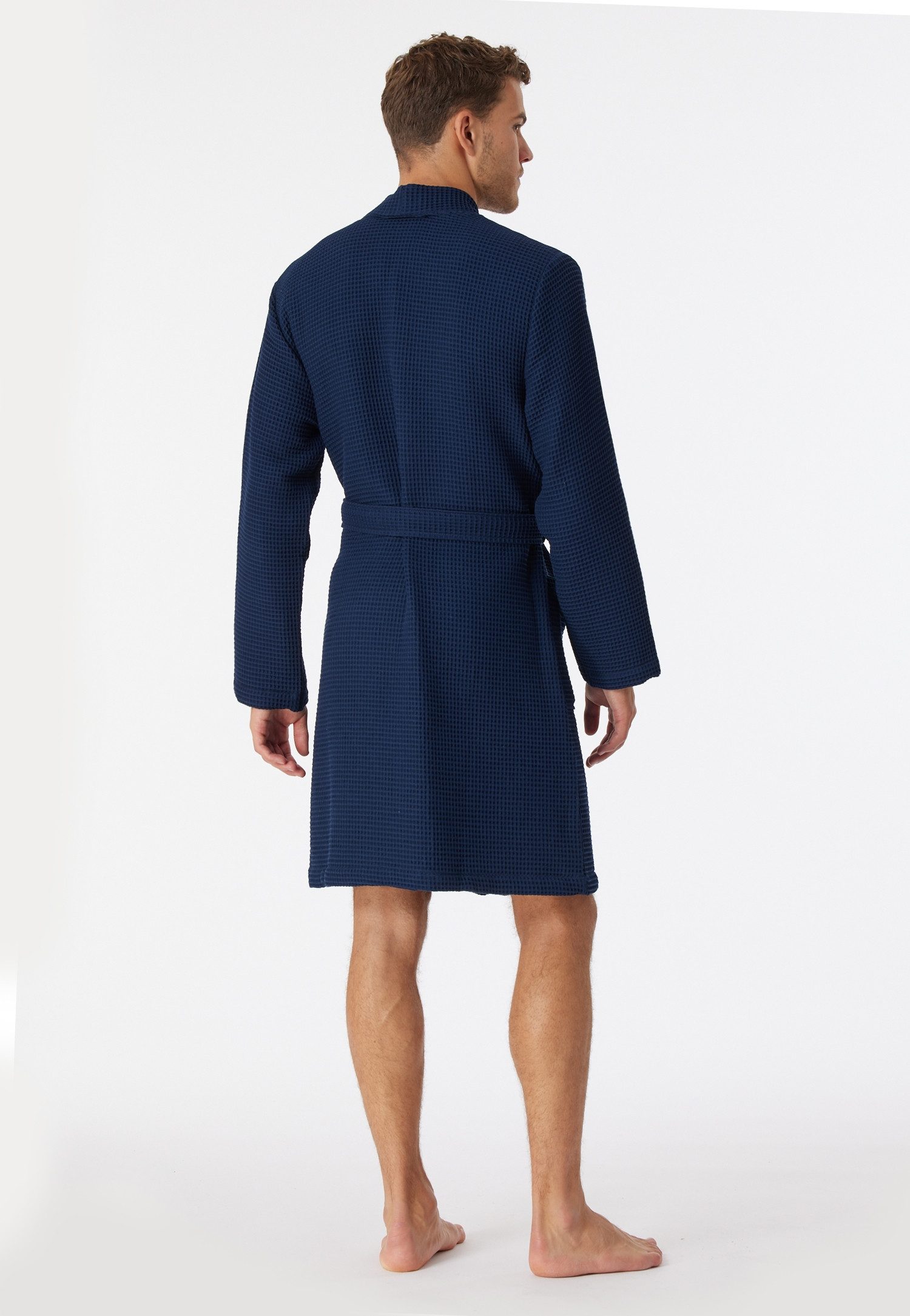 Schiesser Herrenbademantel Essentials, Kurzform, Baumwolle, Schalkragen, Gürtel, mit Bindekordel, Kimono-Schnitt