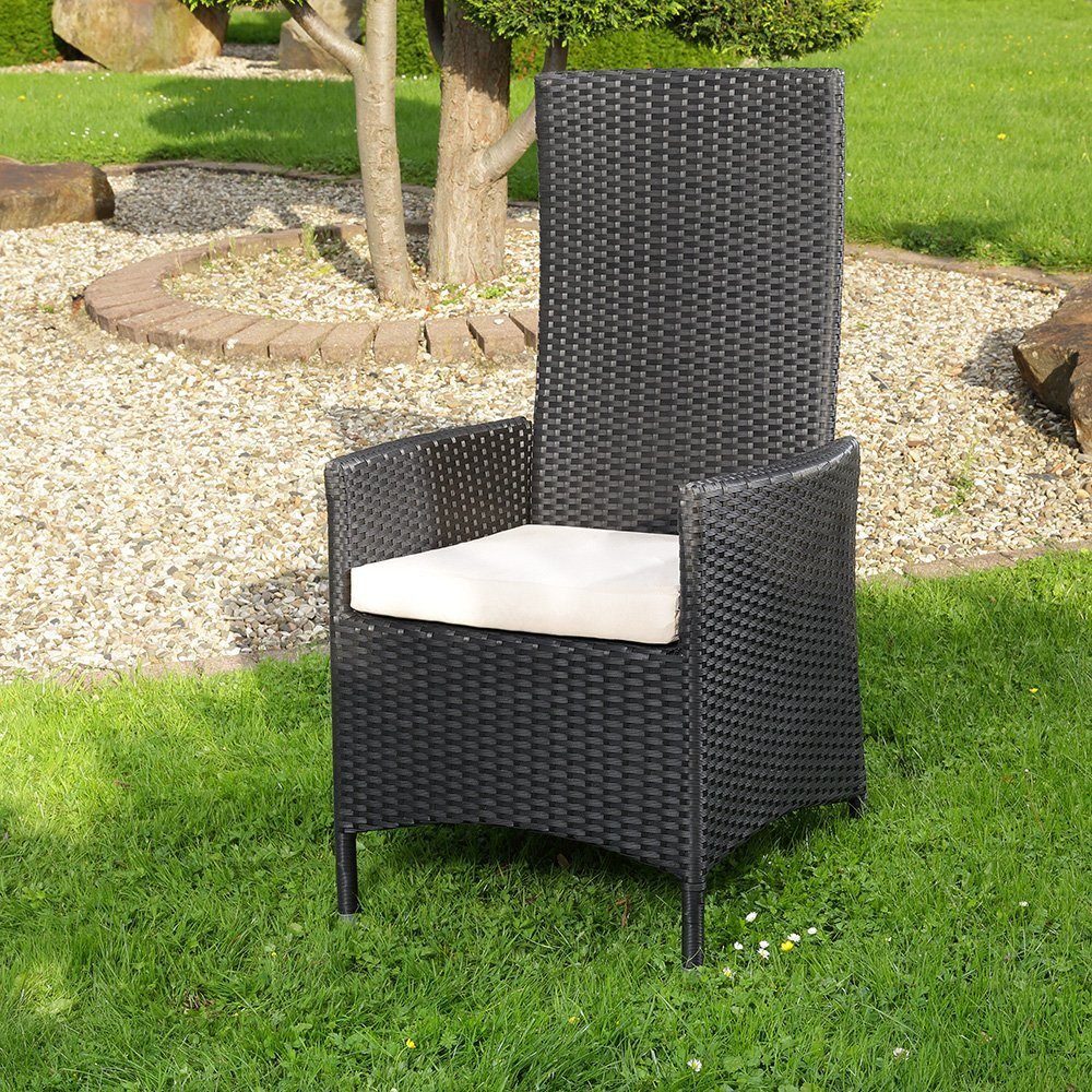 Melko Gartenstuhl Hochlehner Rattansessel Kissen Polyrattan Schwarz Sitzmöb günstig online kaufen
