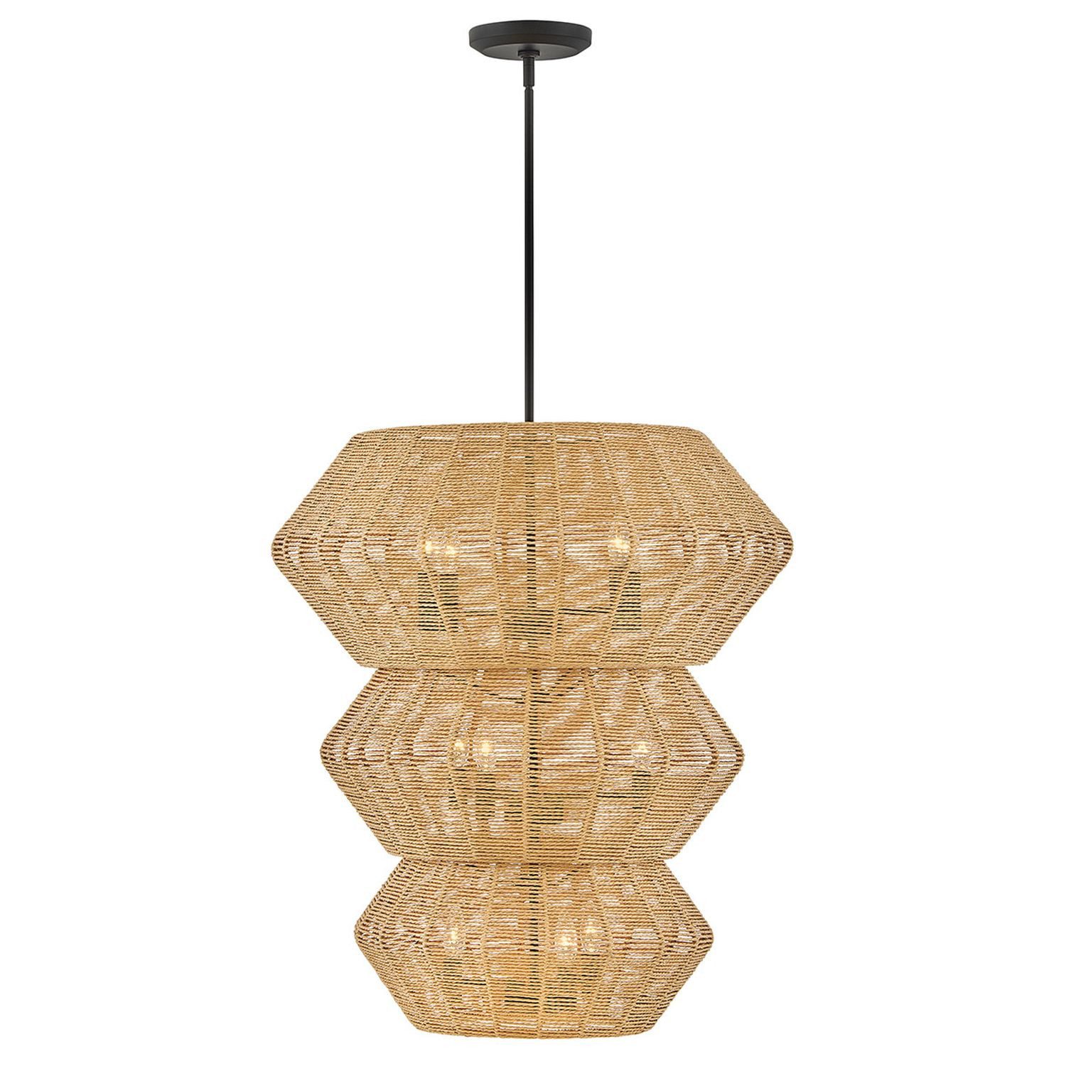 Licht-Erlebnisse Pendelleuchte ESMOND, ohne Leuchtmittel, Korbschirm Rattan Metall groß Ø 71 cm H: max. 165.3 cm 10x E14 Boho