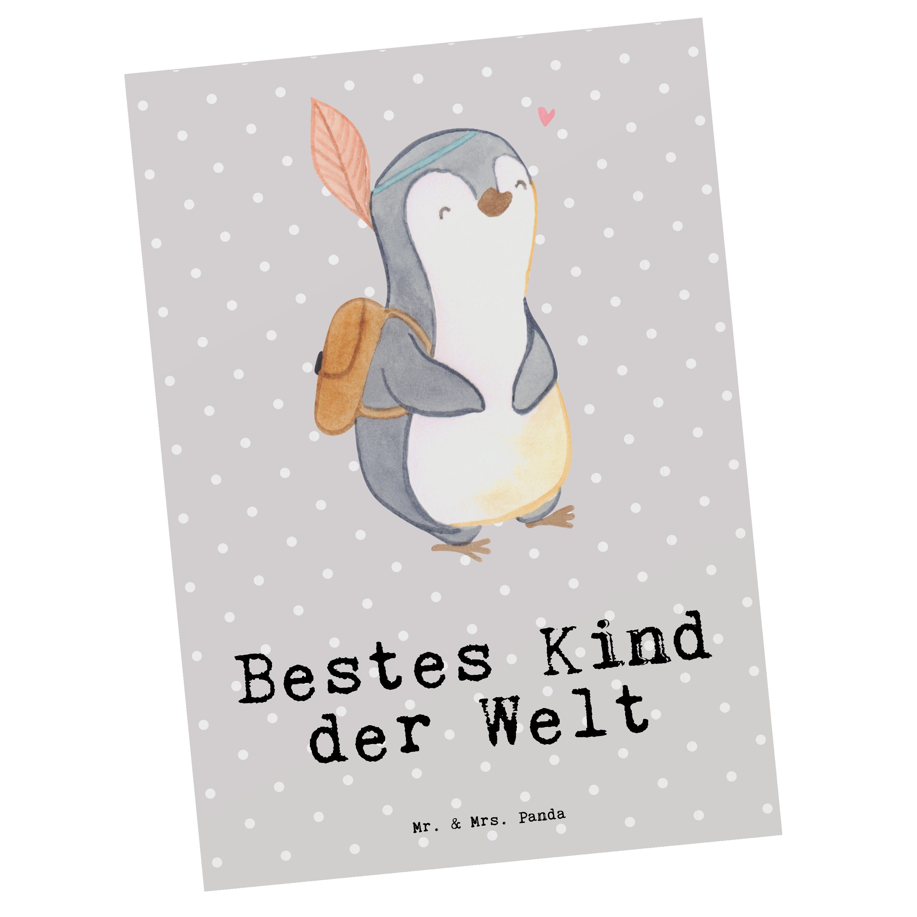 Mr. & Mrs. Panda Postkarte Pinguin Bestes Kind der Welt - Grau Pastell - Geschenk, Geschenkkarte