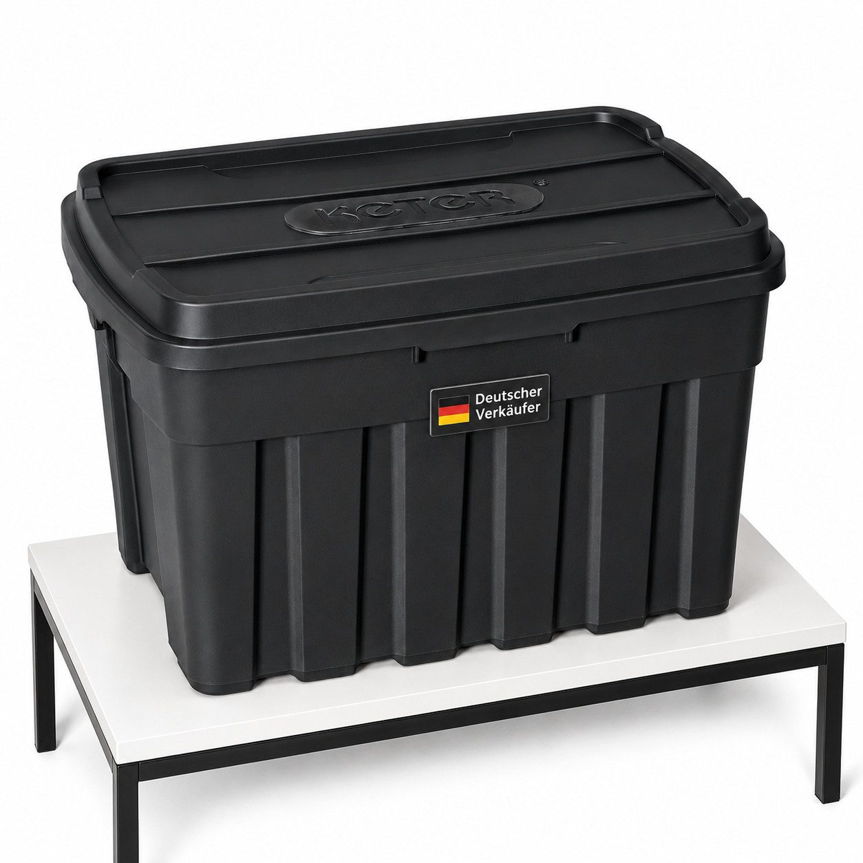 ONDIS24 Aufbewahrungsbox Tuffbox Lagerbox mit Deckel 140L schwarz, 77 x 52 x 47 cm, stapelbar, aus 100% recyceltem Material