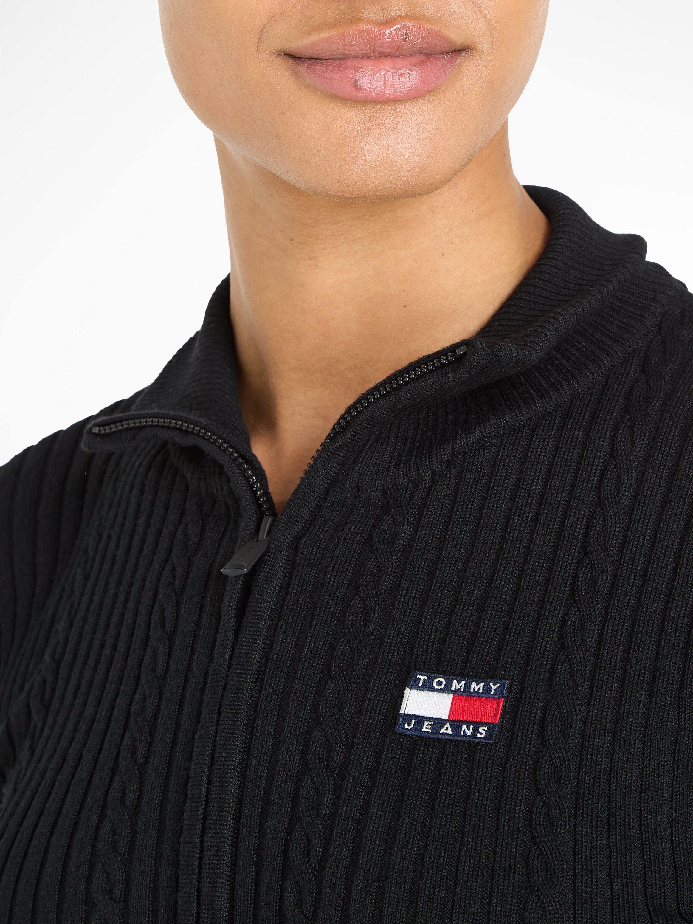 Tommy Jeans Cardigan TJW SWEATER Black ZIP CABLE THRU BADGE