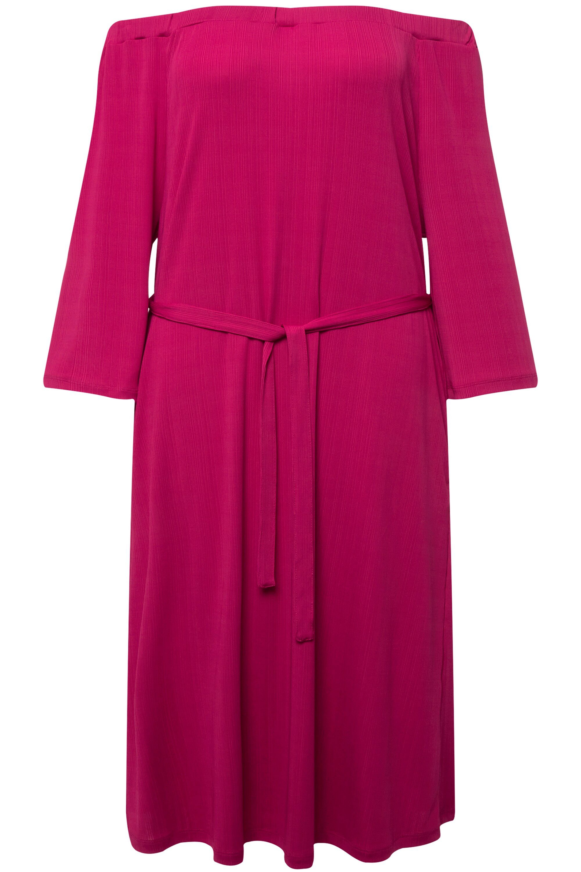 Ulla Popken Jerseykleid Midikleid Strukturjersey schulterfrei 3/4-Arm günstig online kaufen