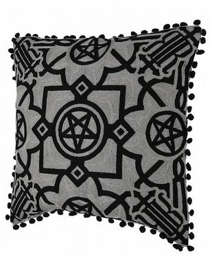 Tagesdecke Grauer Kissenbezug mit schwarzer Pentagramm Sticke, Horror-Shop