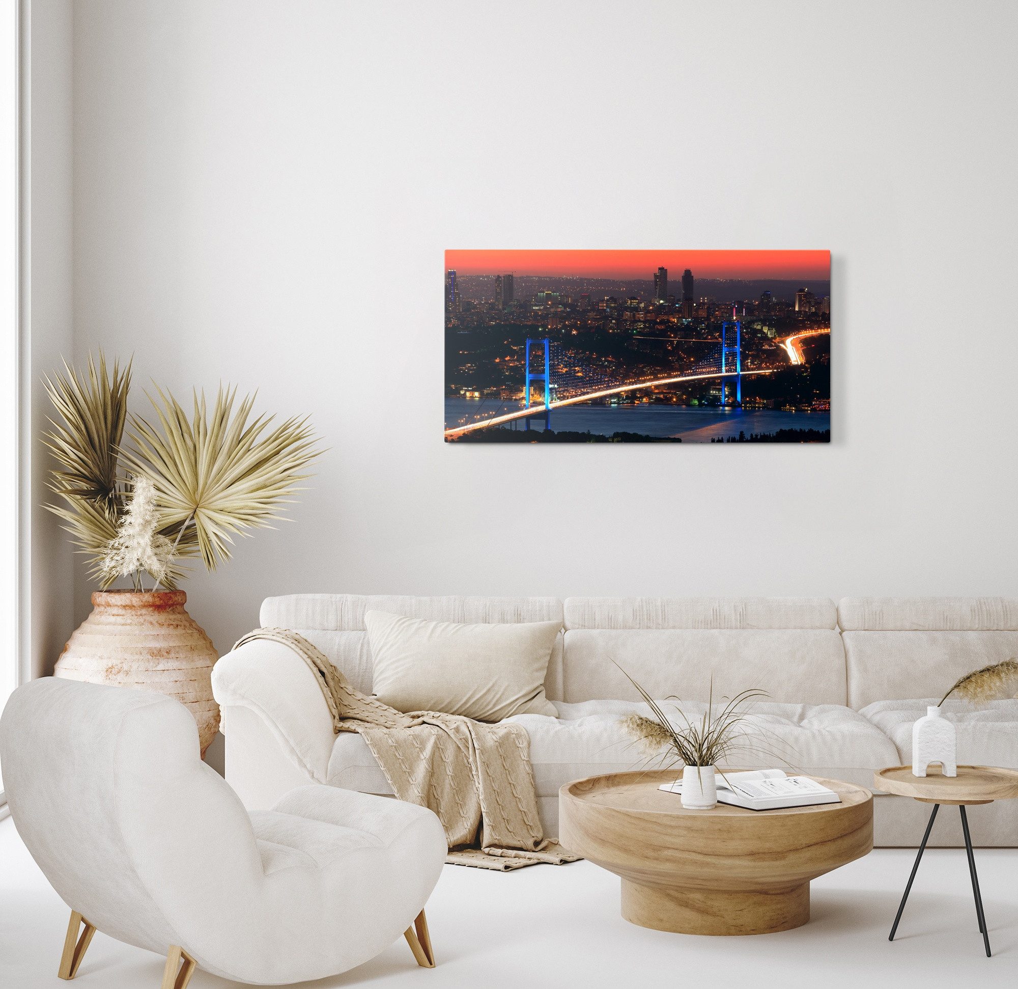 Sinus Art Leinwandbild Kunstdruck Bilder 120x60cm Istanbul Bosporus Brücke bei Nacht Abendröt, (1 St) – Bild 3 von 5