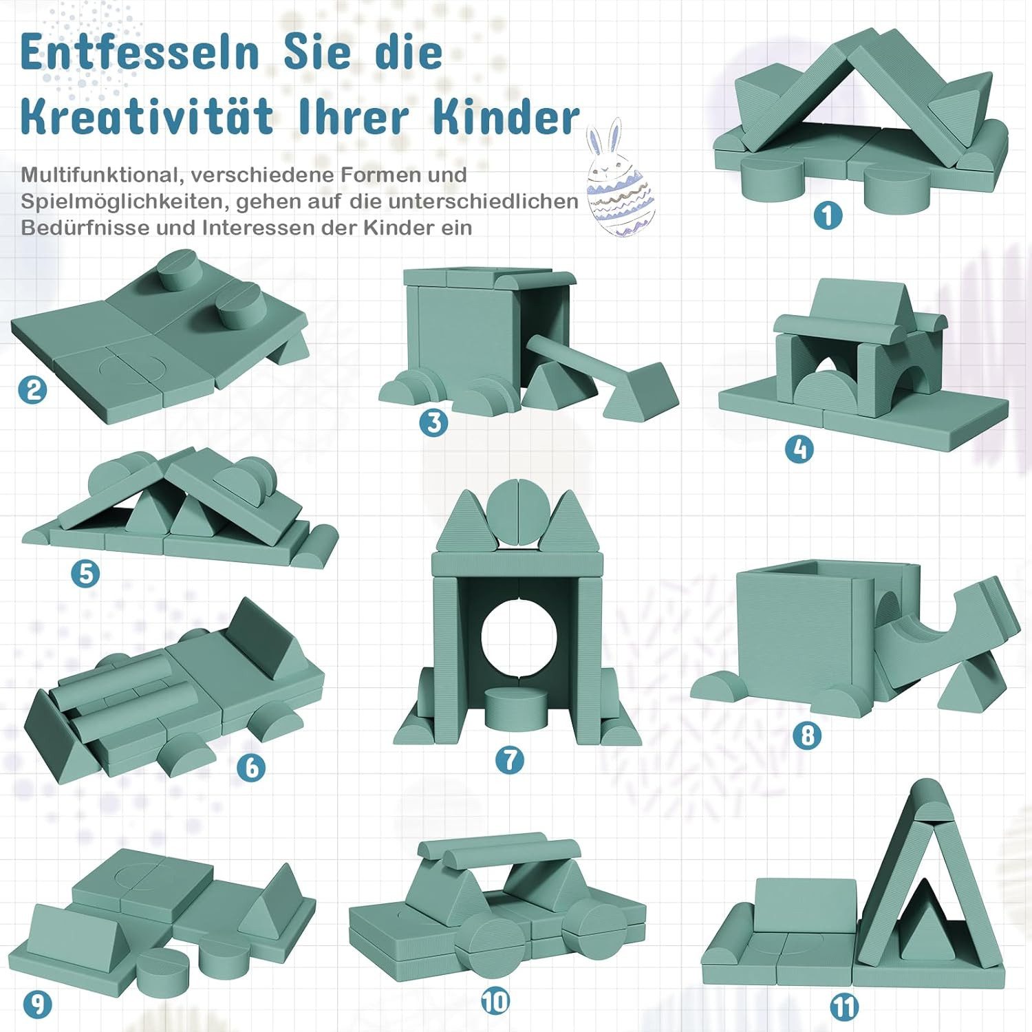 TLGREEN Kindersofa Spielsofa Cord, 15-Teiliges Modulare Kinderspielcouch, Kindersofa-Bausteine, Spielsofa für Kinder, kreatives Spielen für Kuschelecke im Kinde – Bild 4 von 5