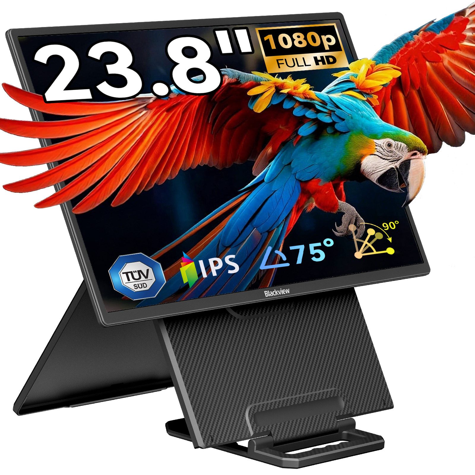blackview 23,8'' FHD Laptop Bildschirm Erweiterung, LCD, IPS, 1920×1080 Portabler Monitor (60,5 cm/23,8 ", 1920x1080 px, Full HD, IPS, Gaming Monitor, Kompatibel mit Windows/Mac/Android/ChromeOS)