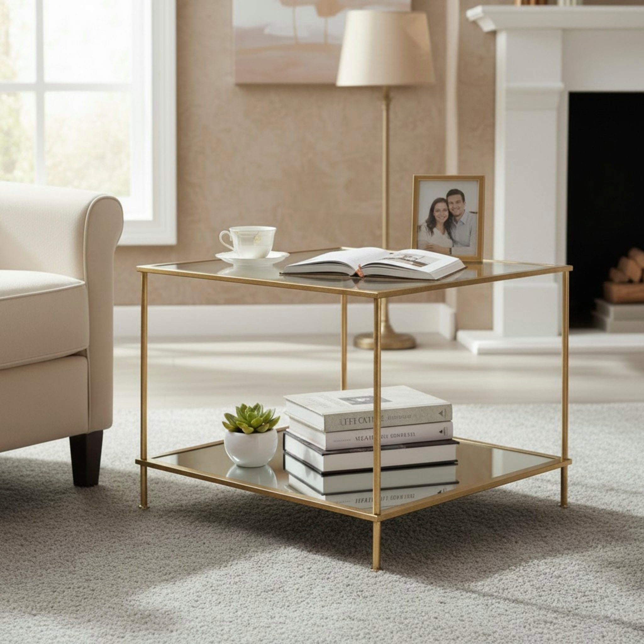 HAKU Beistelltisch Sofatisch, Wohnzimmertisch (1-St), quadratisch - aus Metall Gold B/T/H 60/60/45 cm