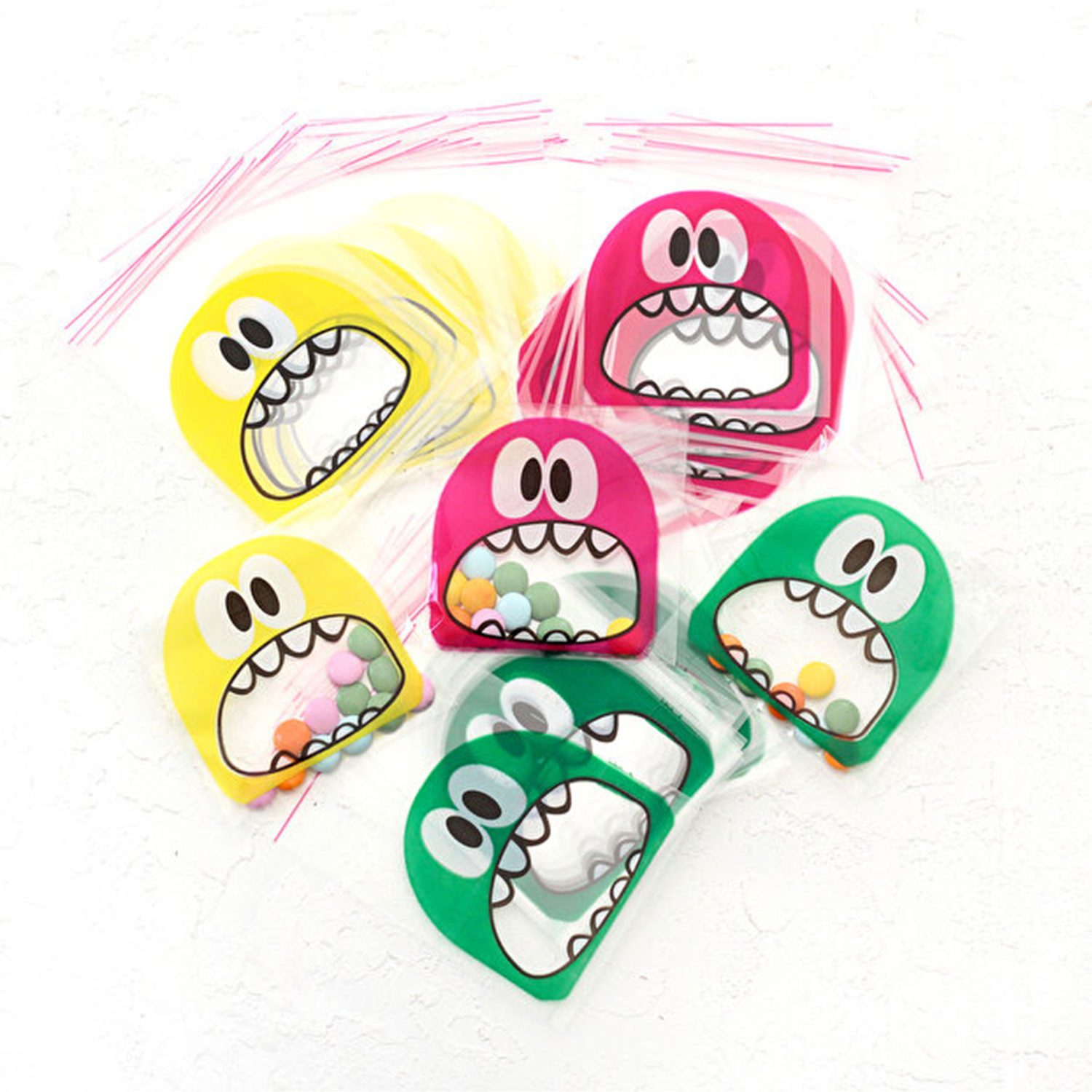 Jungengel Geschenktüten 100x Kekstüten Partytüten mit Klebeverschluss bunte Monster Motive, (100St), Selbstklebender Verschluss, 10x15cm, transparentes Sichtfen – Bild 4 von 4