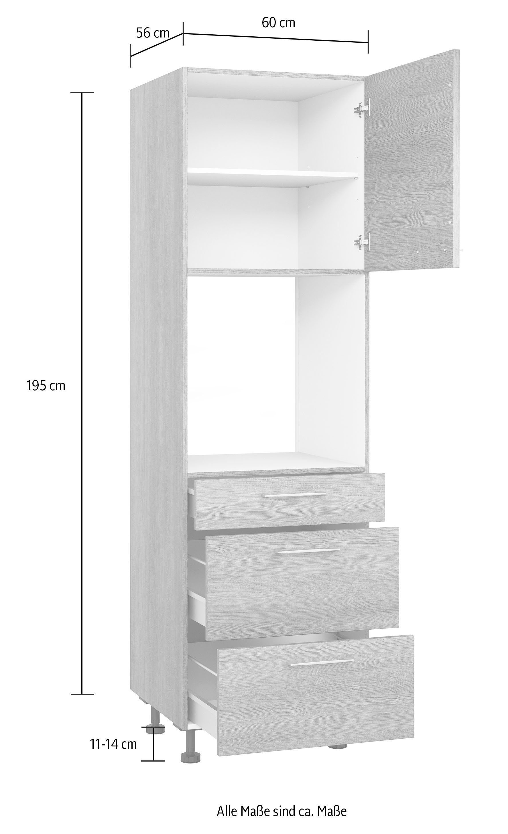 Express Küchen Backofenumbauschrank Trea SB2AS-195-3 zwei anthrazit cm Höhe Türen und | 195 betonfarben hell/anthrazit zwei Einlegeböden, mit