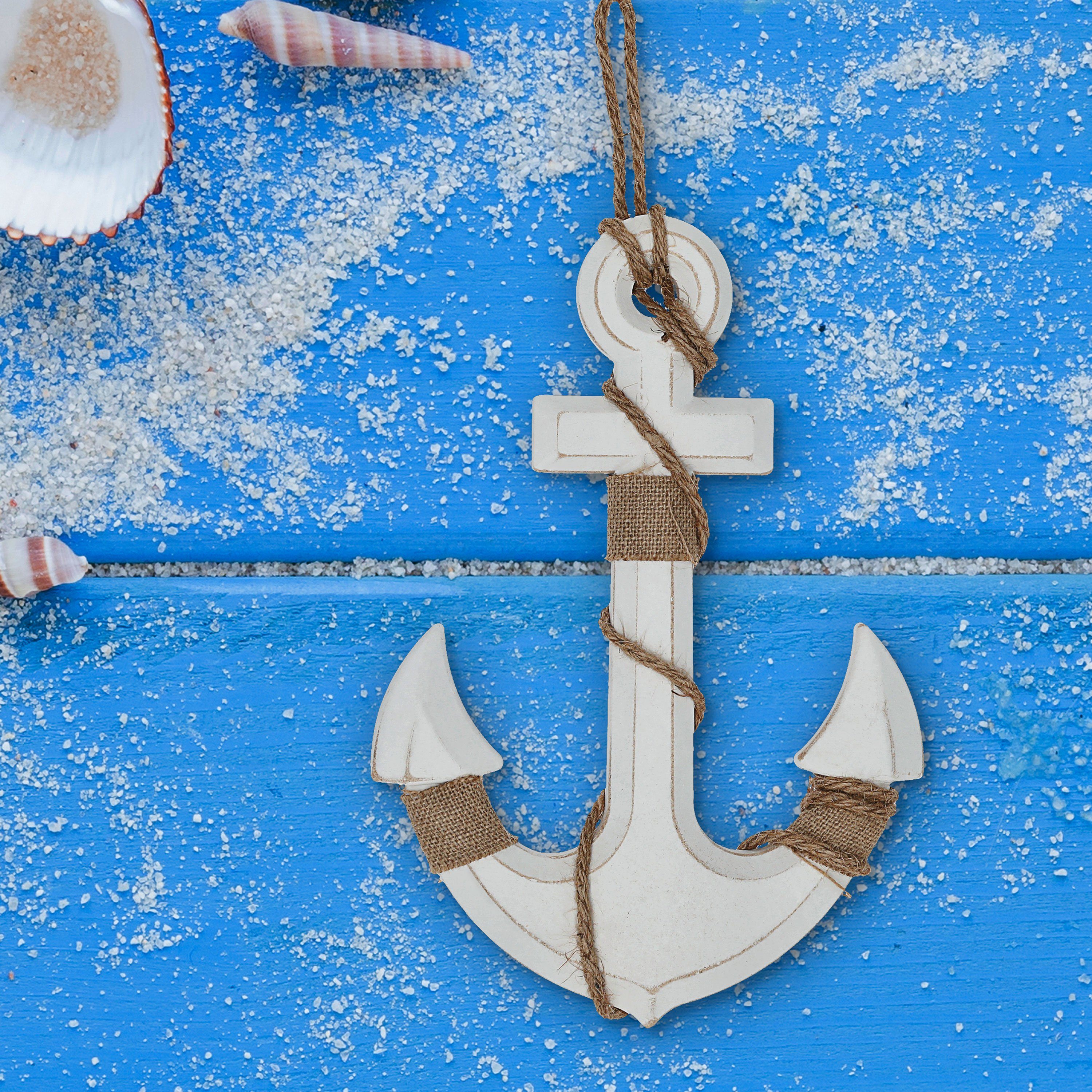 CEPEWA Dekoobjekt Deko Anker mit Tau 32x32x1cm weiß Antikfinish maritim Schiffsanker