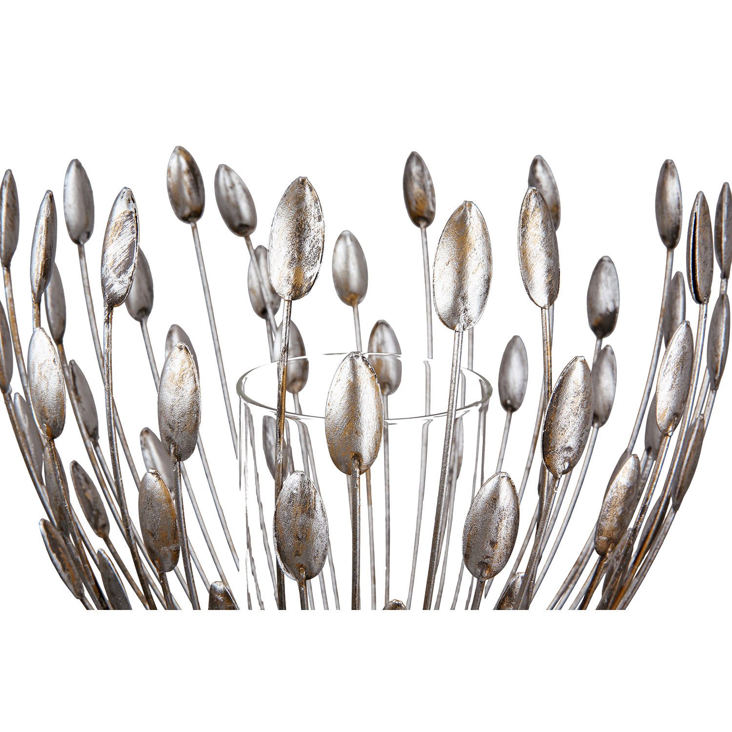 GILDE Windlicht Windlicht TREVI - silber - Metall - Höhe 27cm x Ø 30cm - Blattmotiv (1x Windlicht, Kerzenleuchter - Windlichthalter), Kerzenständer - Tischdeko - Teelichthalter