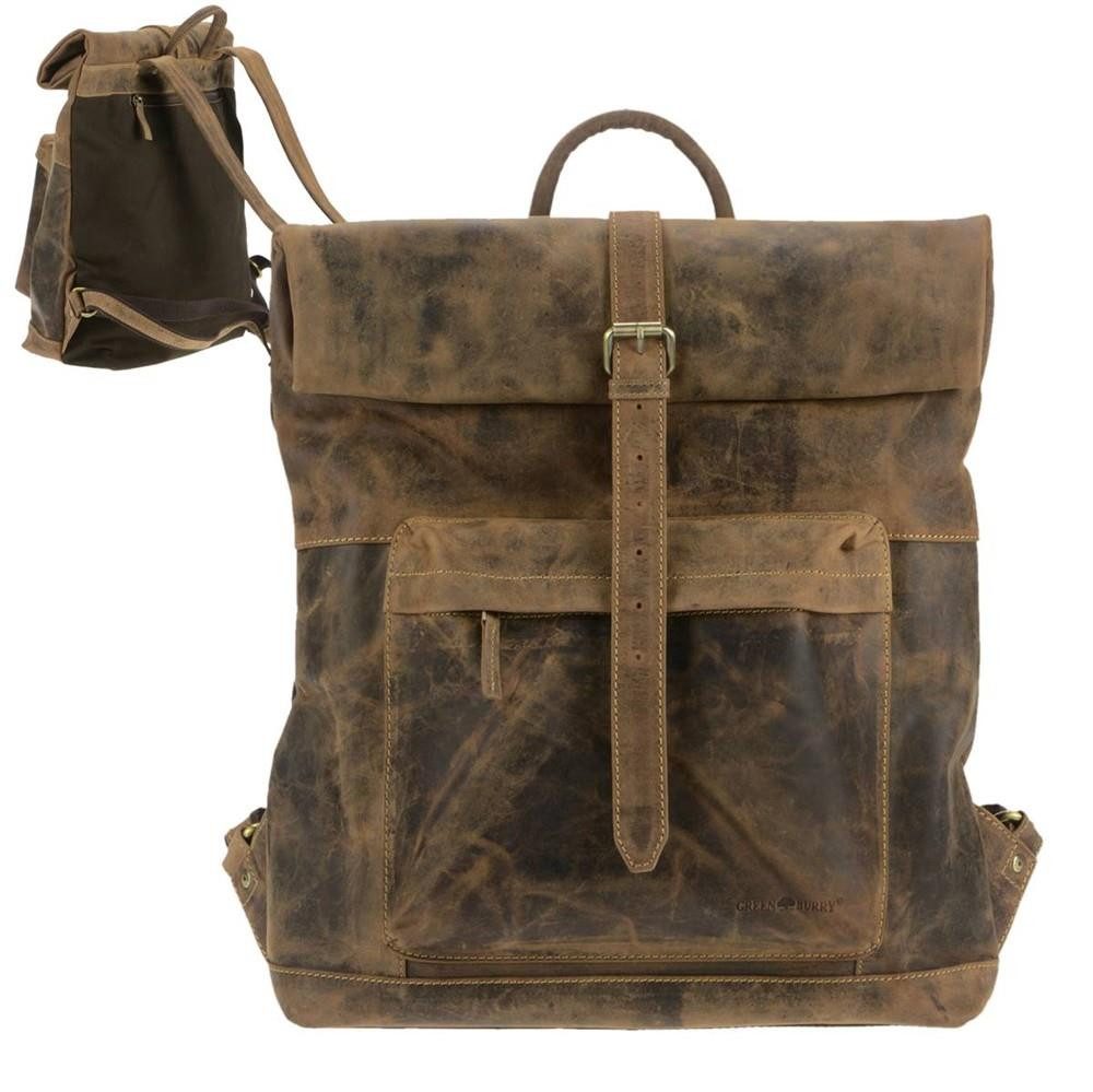 Greenburry Tagesrucksack "Vintage" Leder, Rolltop Rucksack, 40x40cm, antikbraun