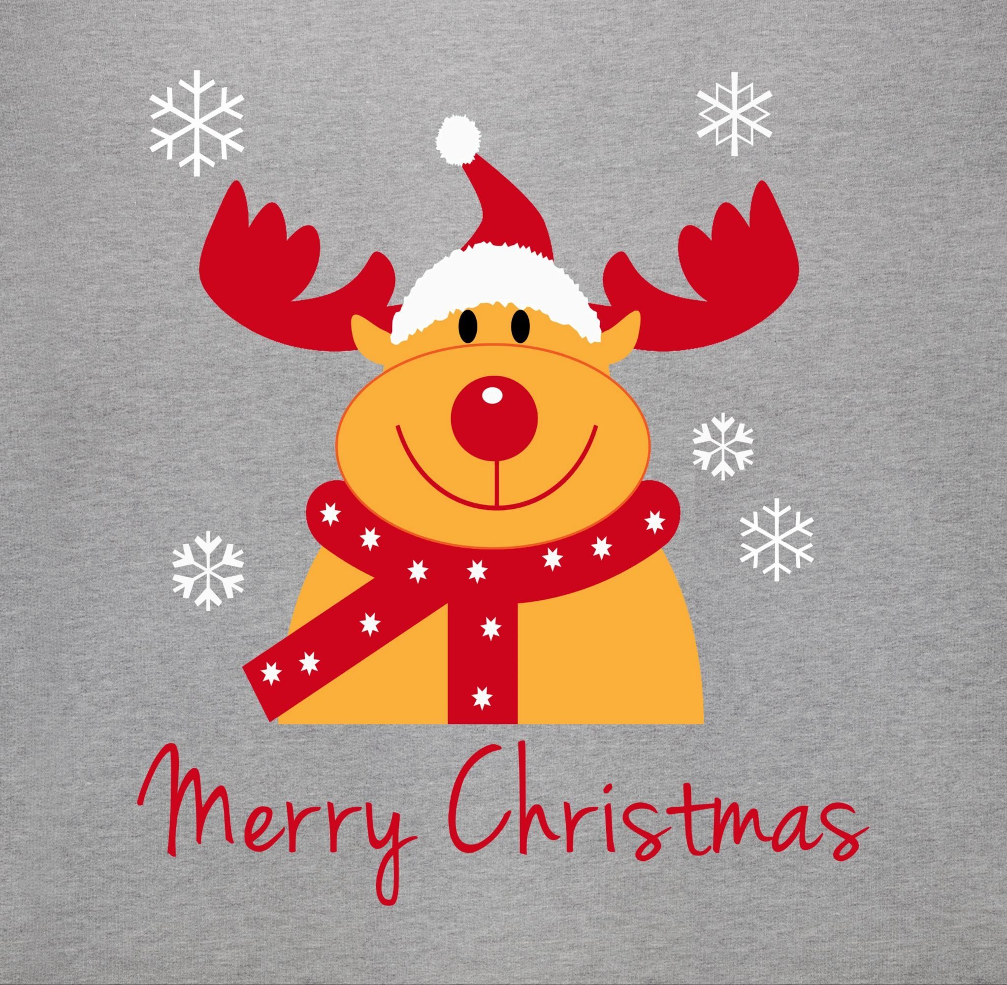 Sweatshirt meliert Baby Christmas Kleidung 2 Weihnachten Shirtracer Grau Merry Rentier