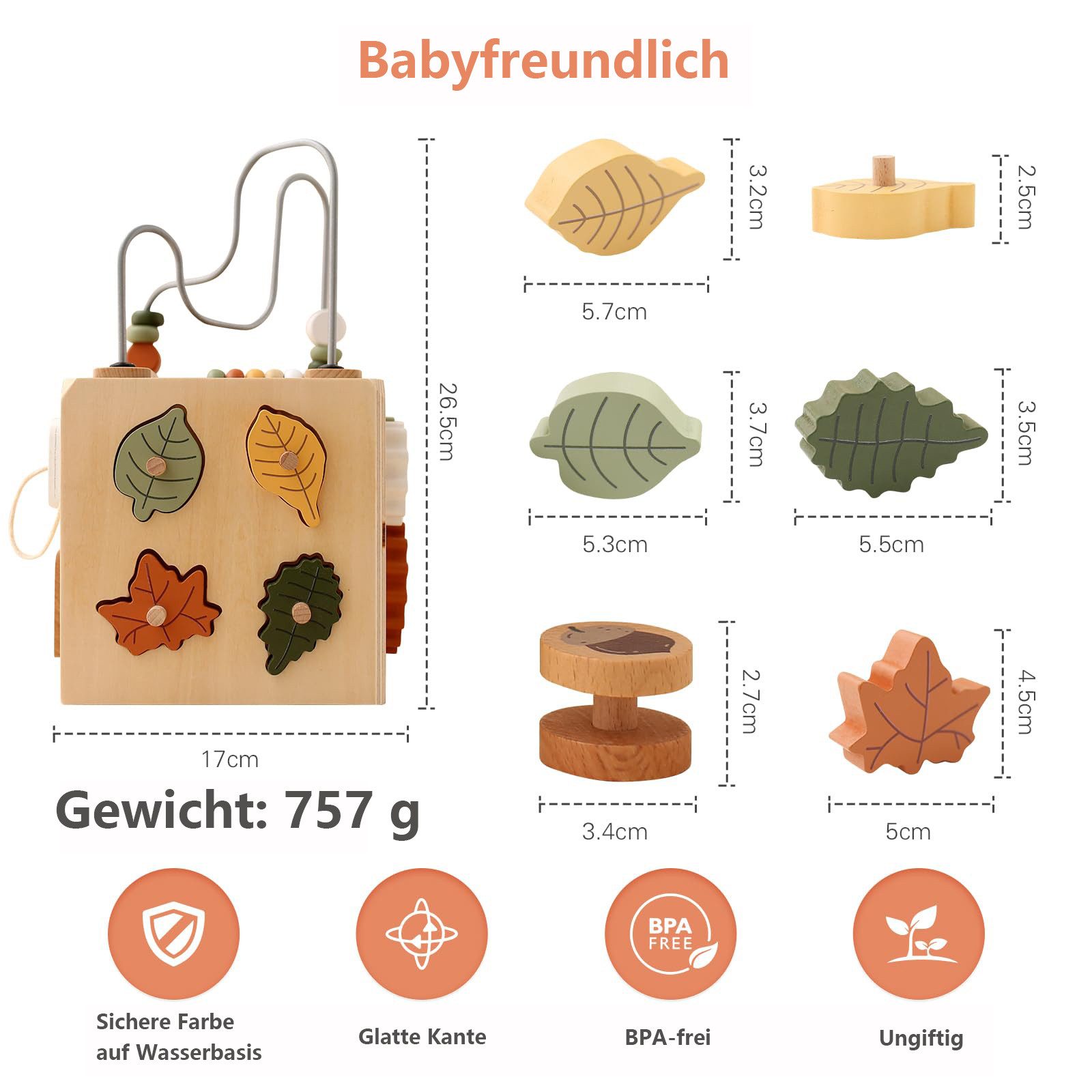CLTYQ Motorikwürfel Montessori Motorikwürfel holzspielzeug, Interaktiver Holz-Spielwürfel, 6 in 1 Lernspielzeug, Förderung Motorik und Lernentwicklung