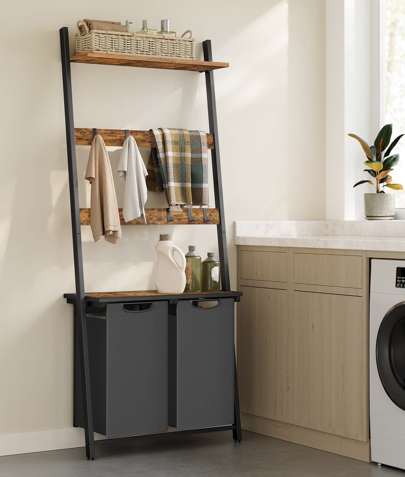 VASAGLE Wäschekorb, mit Handtuchleiter, Handtuchständer mit Wäschesammler, günstig online kaufen