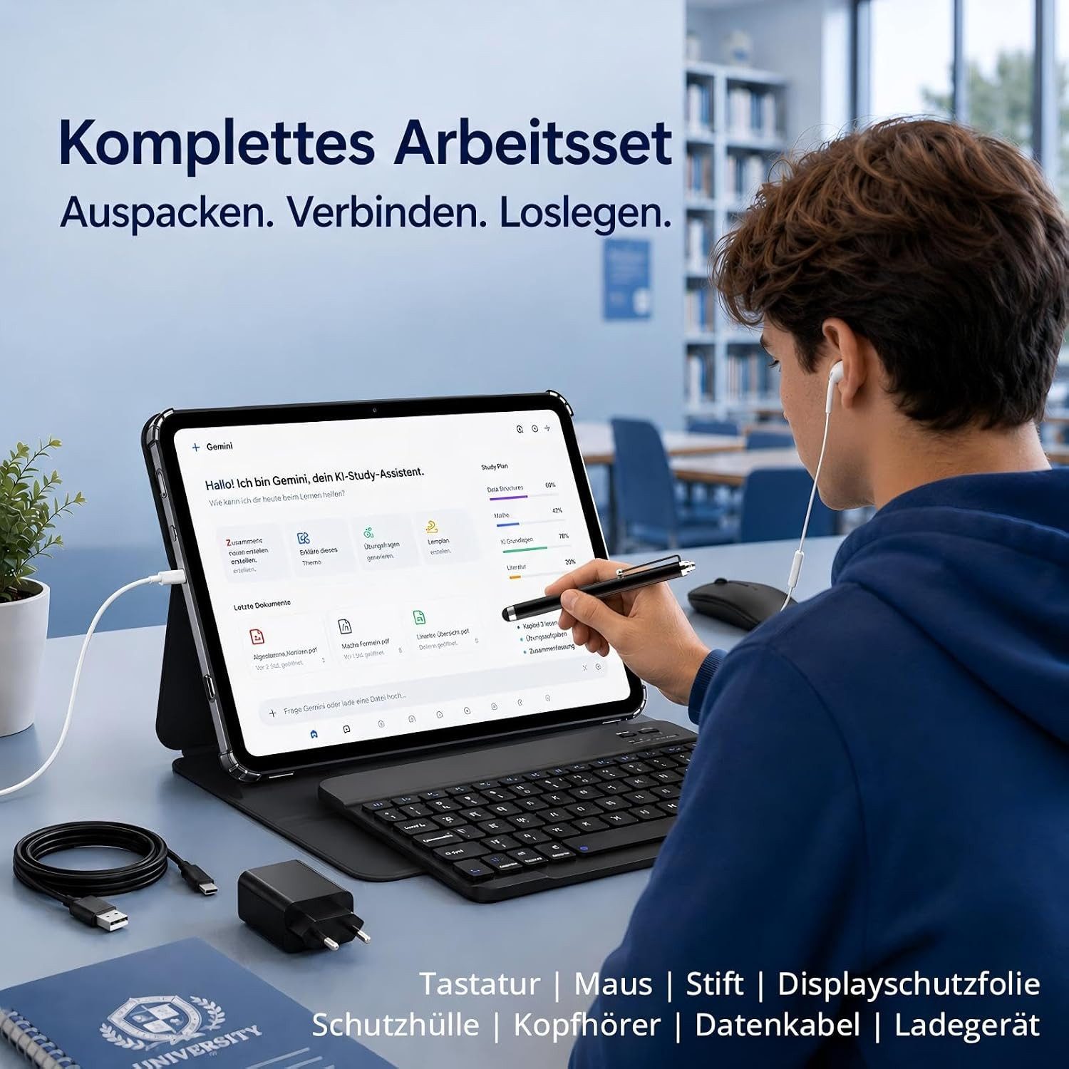 TABWEE 13.4" Android 16 mit Tastatur Maus Stift Kopfhörer 10000mAh 256GB Tablet (13.4", 256 GB, Android16, 10000 mAh, Android 16, Gemini AI, mit Zubehör, Kabel-Headset)