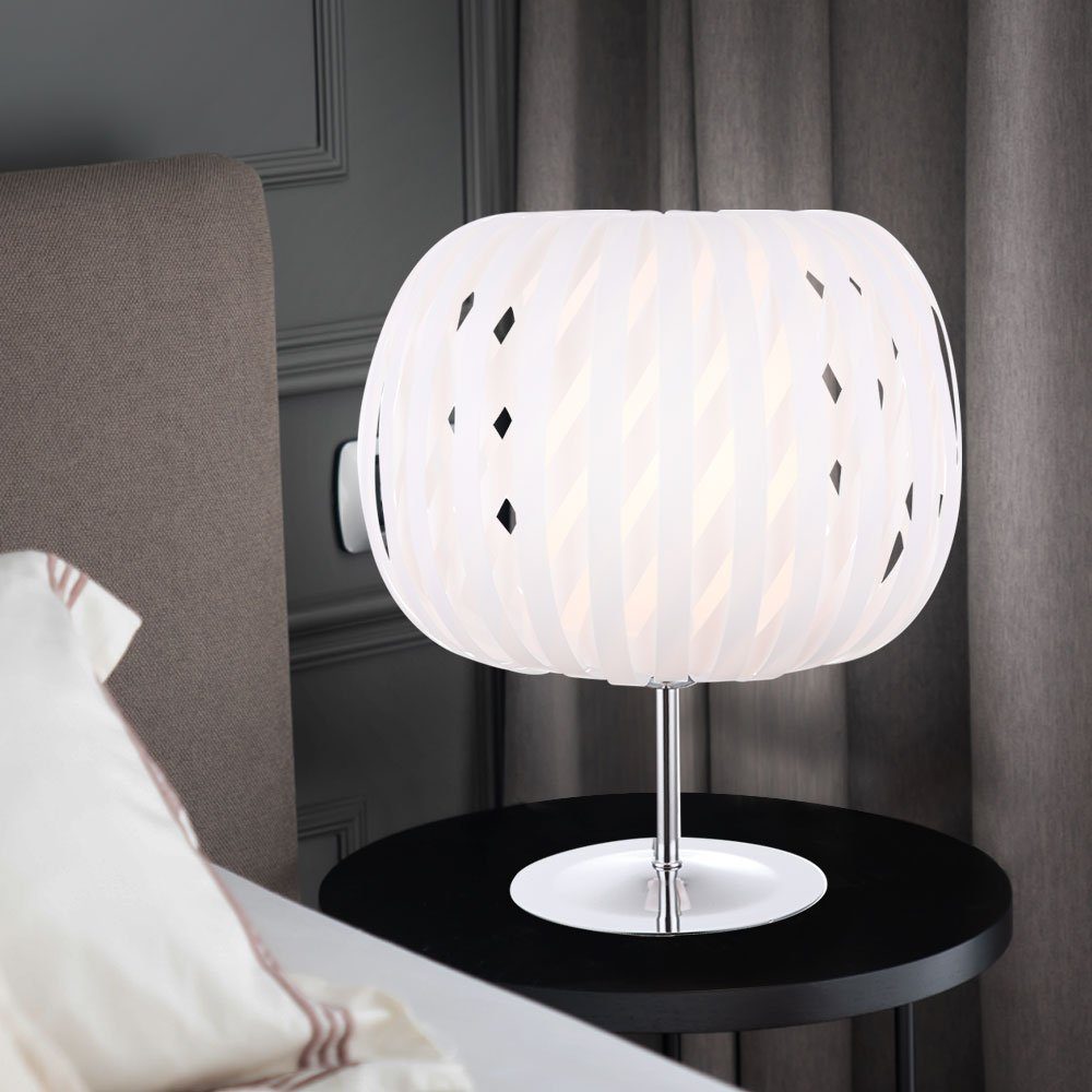 etc-shop Tischleuchte, Leuchtmittel nicht inklusive, Tischleuchte Tischlampe Kugel-Design Chrom Weiß 30 cm Wohnzimmer