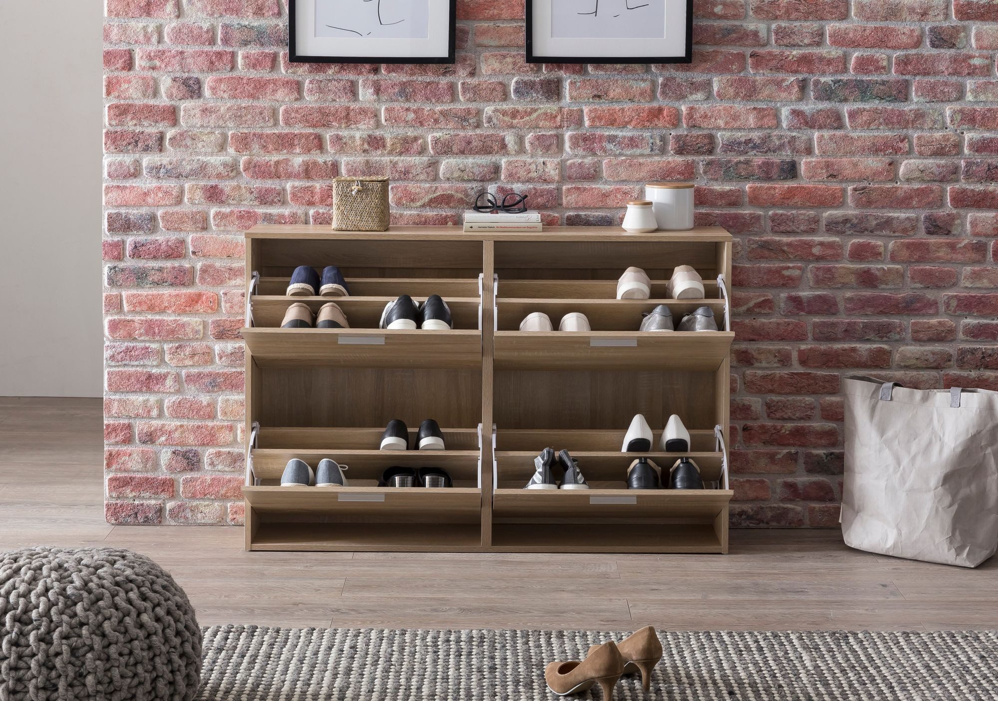 FineBuy Schuhkipper 120 x 81 x 24 cm mit 4 Klappen für bis zu 24 Paar Schuhe, Flur Schuhschrank, Schuhkommode, Schuhregal – Bild 5 von 5