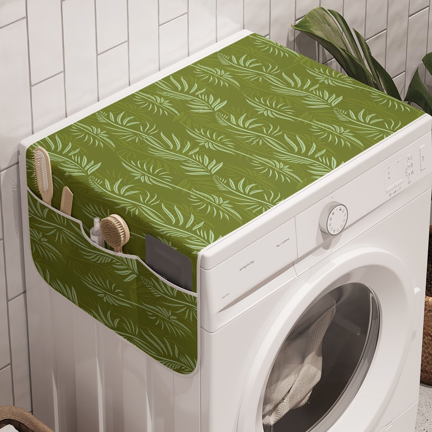 Abakuhaus Badorganizer Anti-Rutsch-Stoffabdeckung für Waschmaschine und Trockner, Natur-Kunst Wachsende Kräuter-Blätter