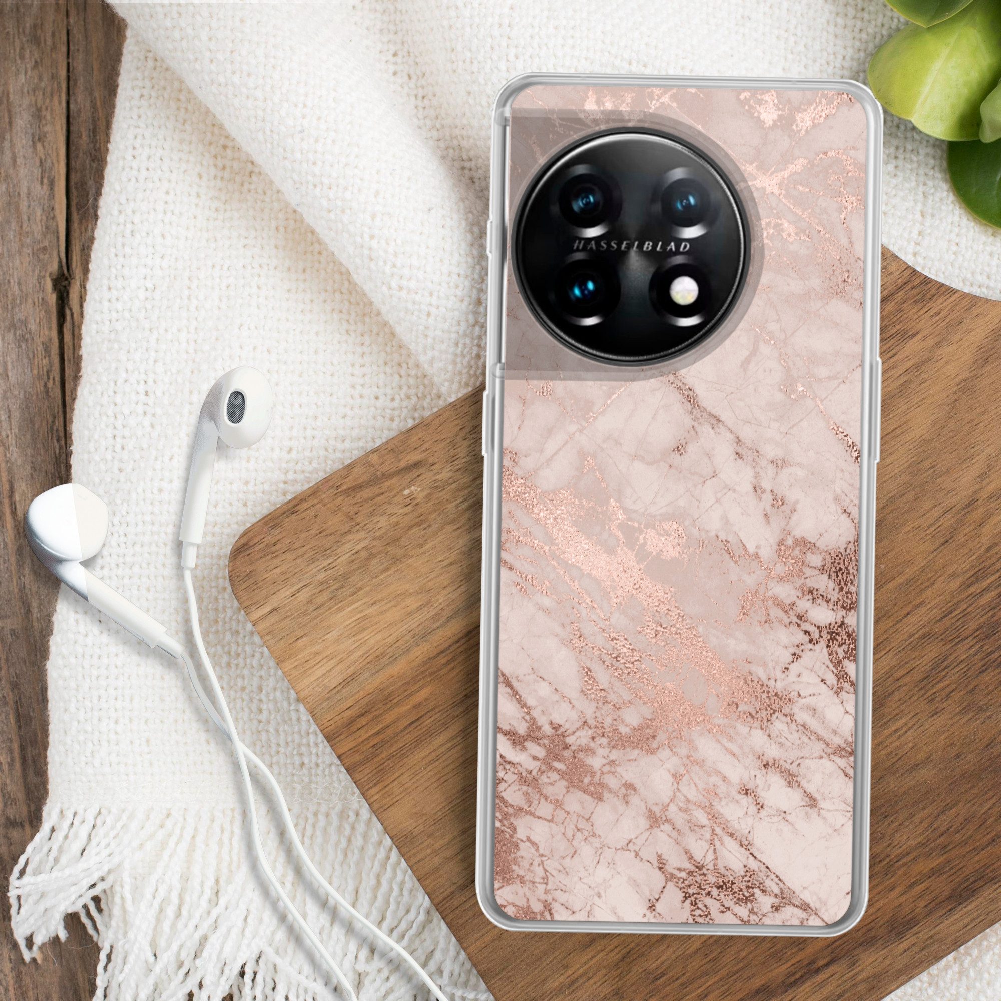 MuchoWow Handyhülle für OnePlus 11 Marmor - Rosa - Luxus - Marmoroptik - Glitzer - Design, Handy Case, Silikon, Bumper Case Dünn