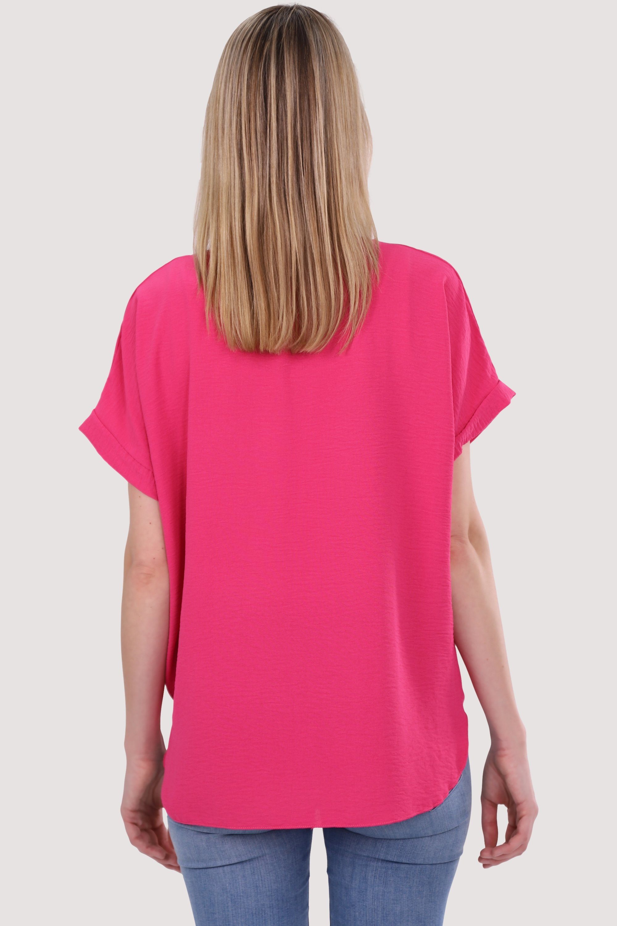 malito more than fashion Blusenshirt 10508 Bindeknoten pink Einheitsgröße mit Kette und