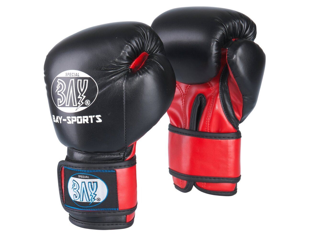 BAY-Sports Boxhandschuhe Mini Fighter Kinderboxhandschuhe schwarz/rot Kinder Boxen Kickboxen (Paar, Kinder ab 6 Jahre), Breiter Klettverschluss, Kunstleder, 6 und 8 Unzen, Kinder 6-12 Jahre