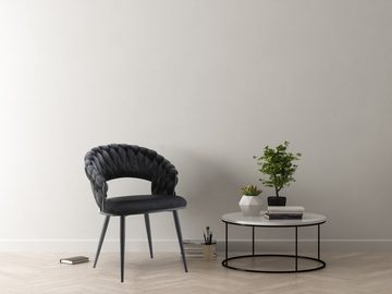 Qiyano Esszimmerstuhl 2er-Set Designstühle mit Flechtrücken Schwarz/Schwarz Stil