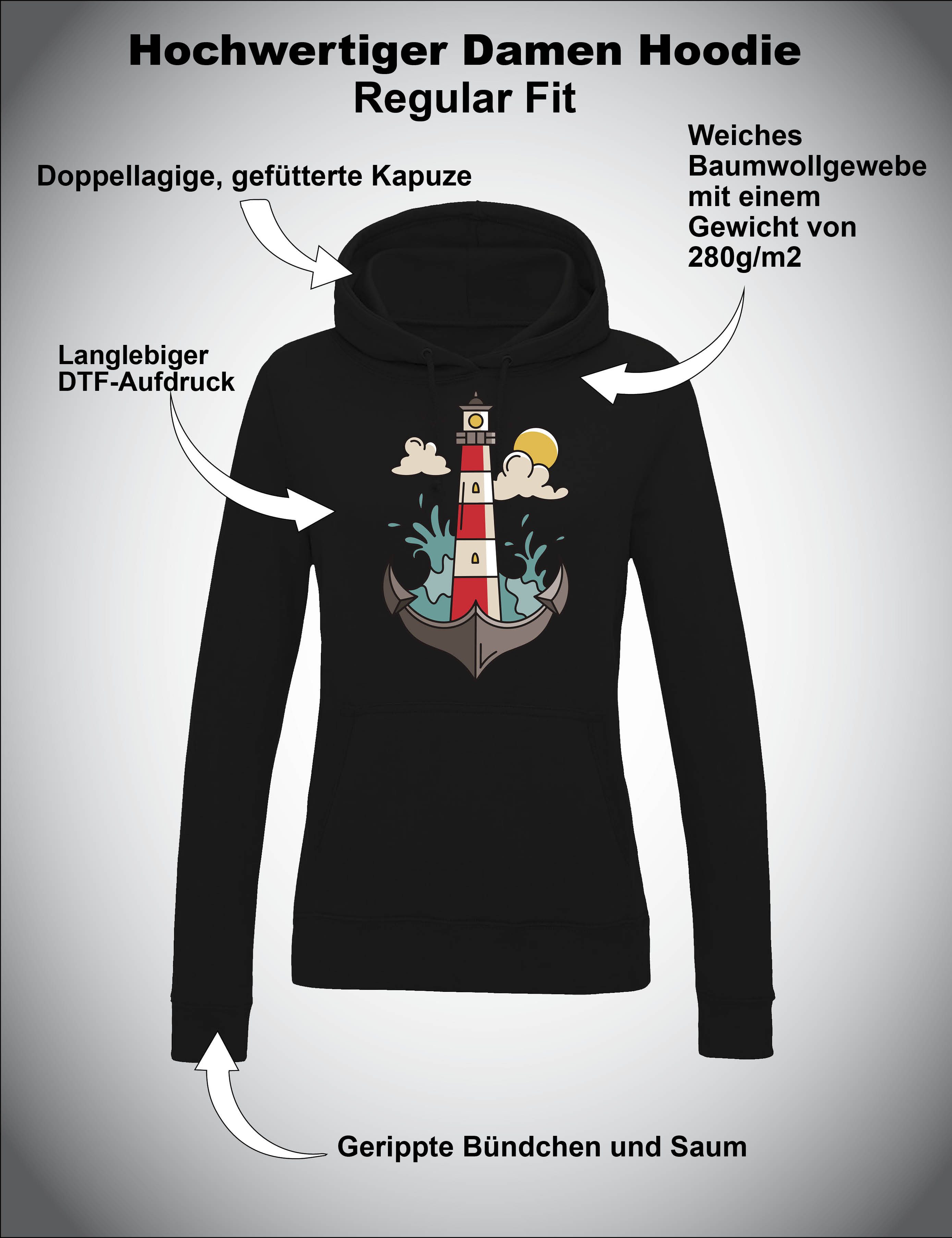 Youth Designz Kapuzenpullover Damen Hoodie Pullover "Anker Leuchtturm" lustig Statement Geschenk mit witzigen Fun-Print für Frauen als Geschenk