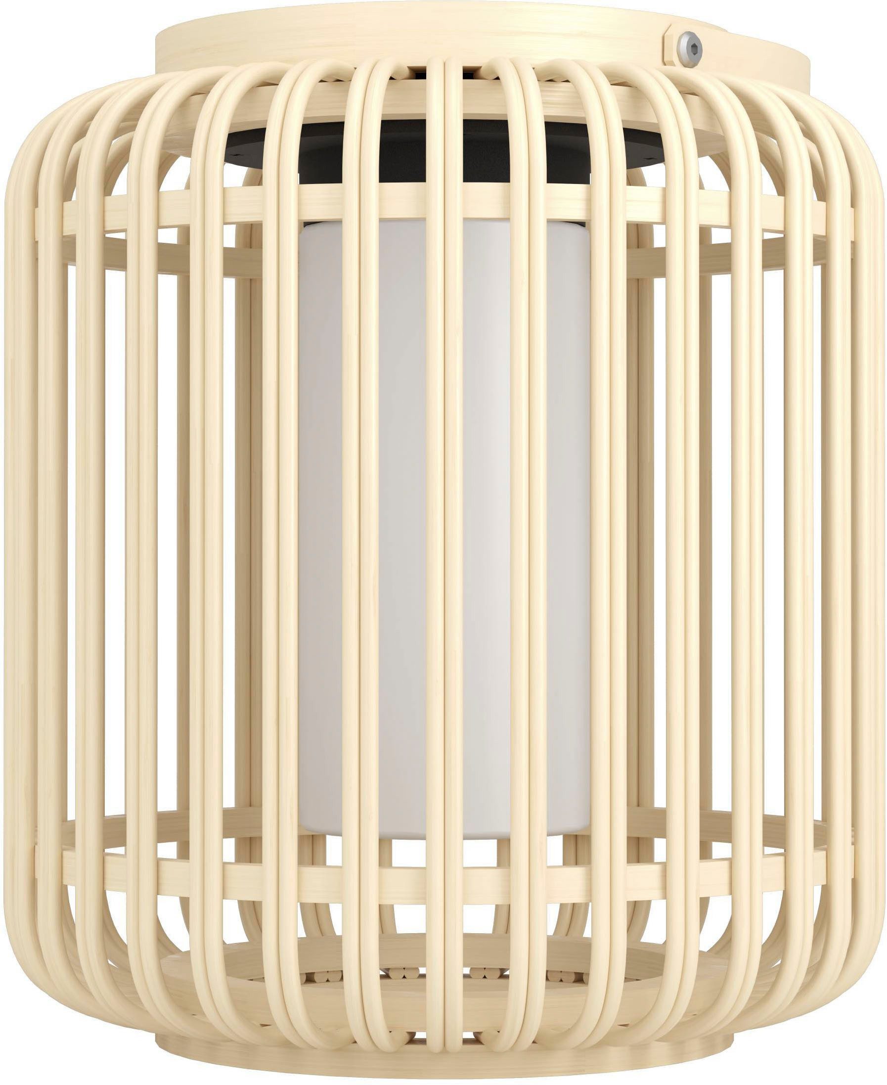 EGLO Tischleuchte Marliano Tischlampe, Solarlampe Boho, Windlicht, Rattan, IP44, Lampe, Ein-/Ausschalter, LED fest integriert, Neutralweiß, Tischleuchte - H24 x Ø21 cm - braun, schwarz - 3,3W inkl.