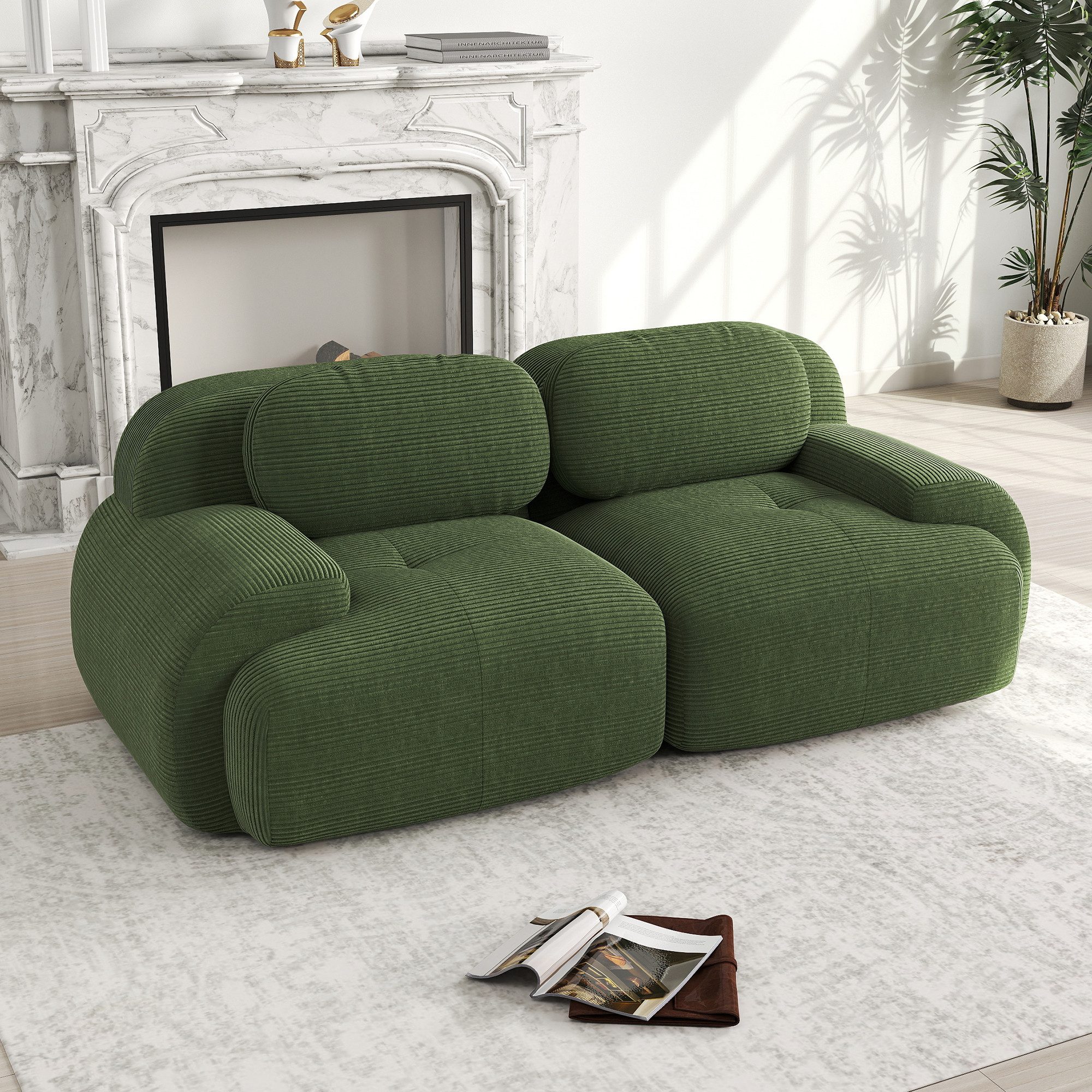 Leawin Sofa Modulares Cord-Loveseat 2-Sitzer Sofa – Flexibles Wohnzimmer-Sofa, Gemütliches Cordsofa mit rutschfester Basis & geschwungenen Armlehnen