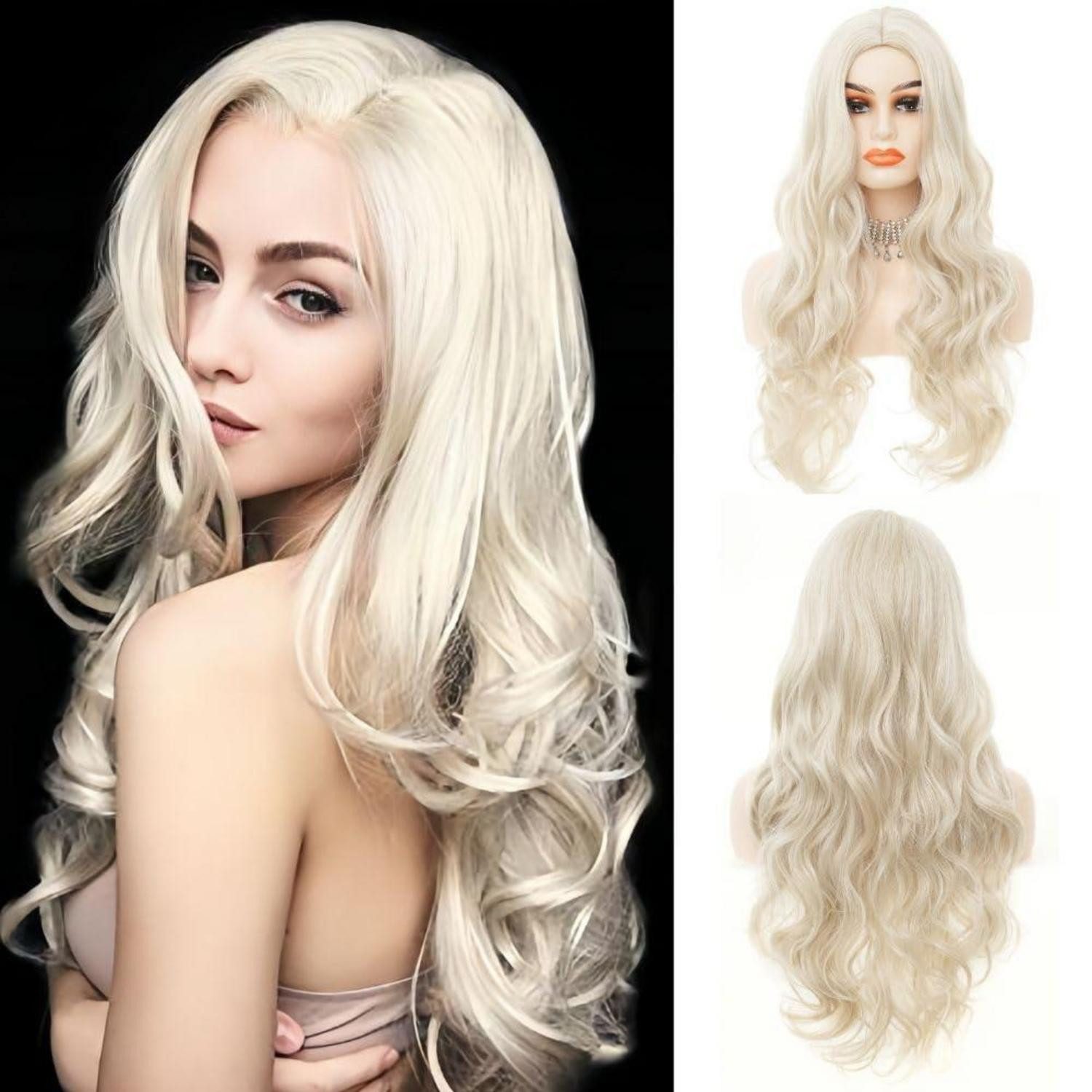 LuxusKollektion Kunsthaarperücke Perücke lockig lang Mittelteil wellig Cosplay Damen Blond