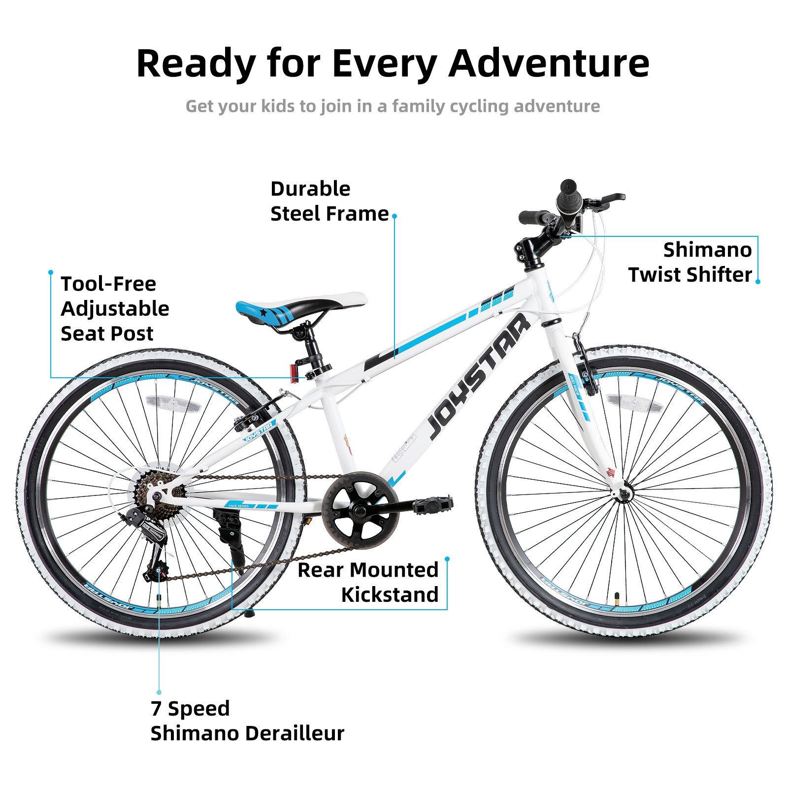 JOYSTAR Kinderfahrrad 20 Zoll Kinderfahrrad für Jungen & Mädchen im Alter von 7-12 Jahren, Hardtail Mountainbike mit 7-Gang Schaltung, Doppel-V-Bremse