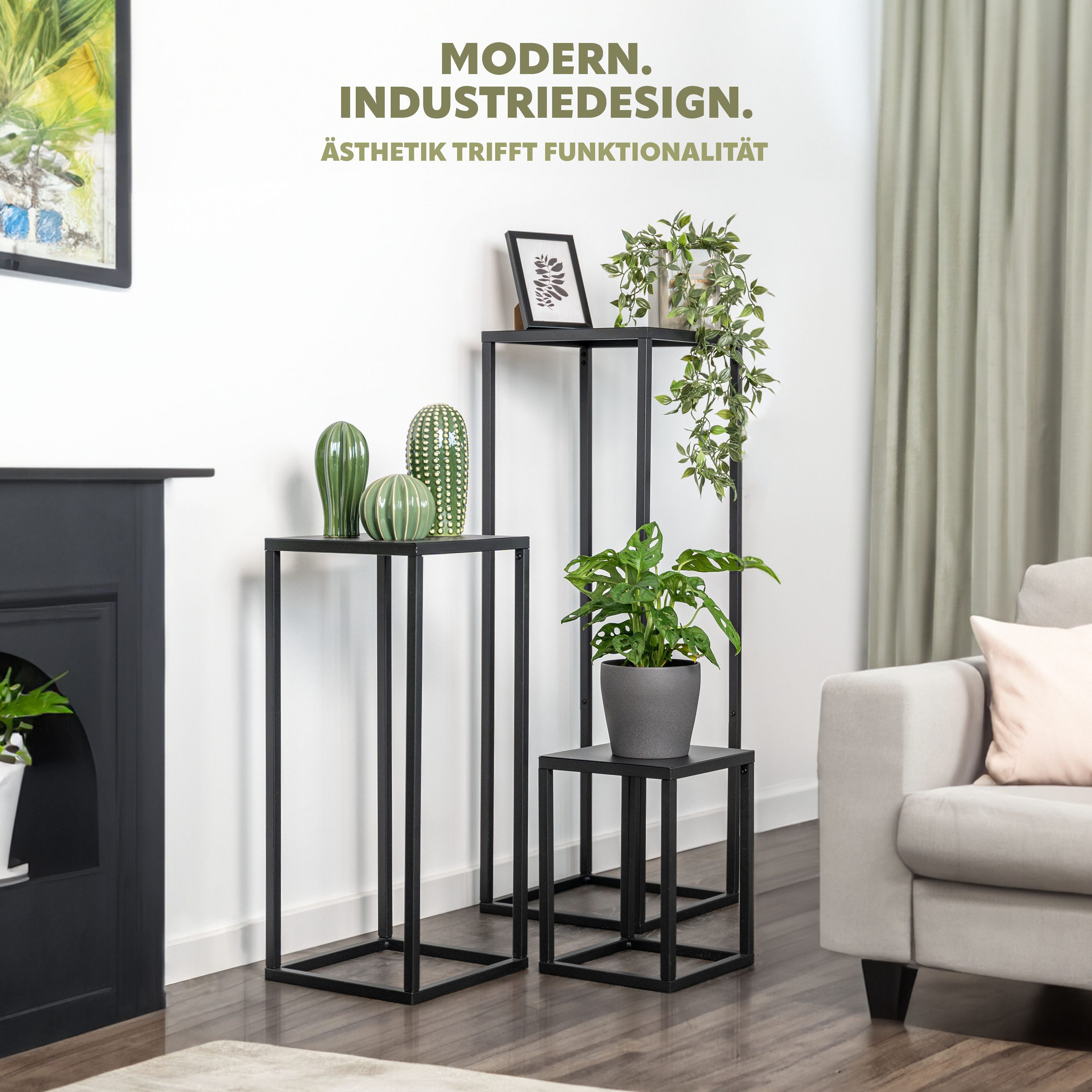 bremermann Blumenhocker 3er-Set aus Metall in schwarz günstig online kaufen