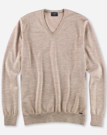 hellbeige klassischer V-Ausschnitt-Pullover Luxor Strickpullover OLYMP