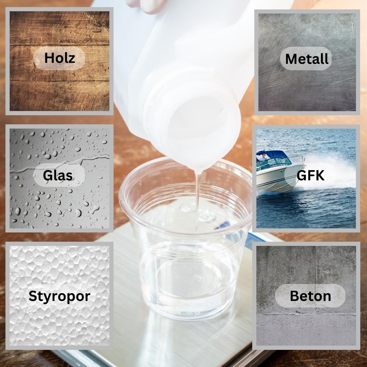 DD Composite Reparatur-Set 750g GFK Epoxidharz + 1m² Glasfilamentgewebe 390g/m² Köper, 3-St. – Bild 4 von 5