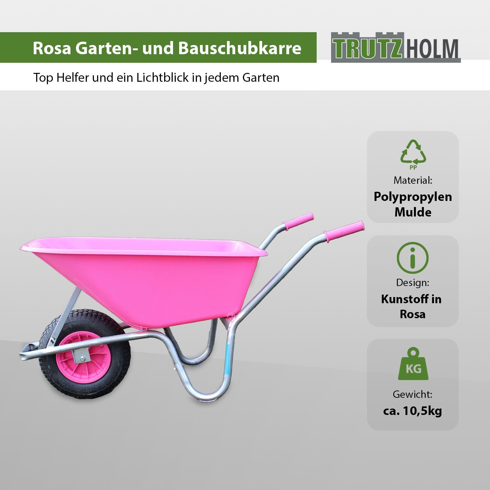 TRUTZHOLM Schubkarre TRUTZHOLM Schubkarre ROSA/PINK PP100 l Tragkraft 250 kg 100l, (Einzeln, 1-tlg), auffälliger Look